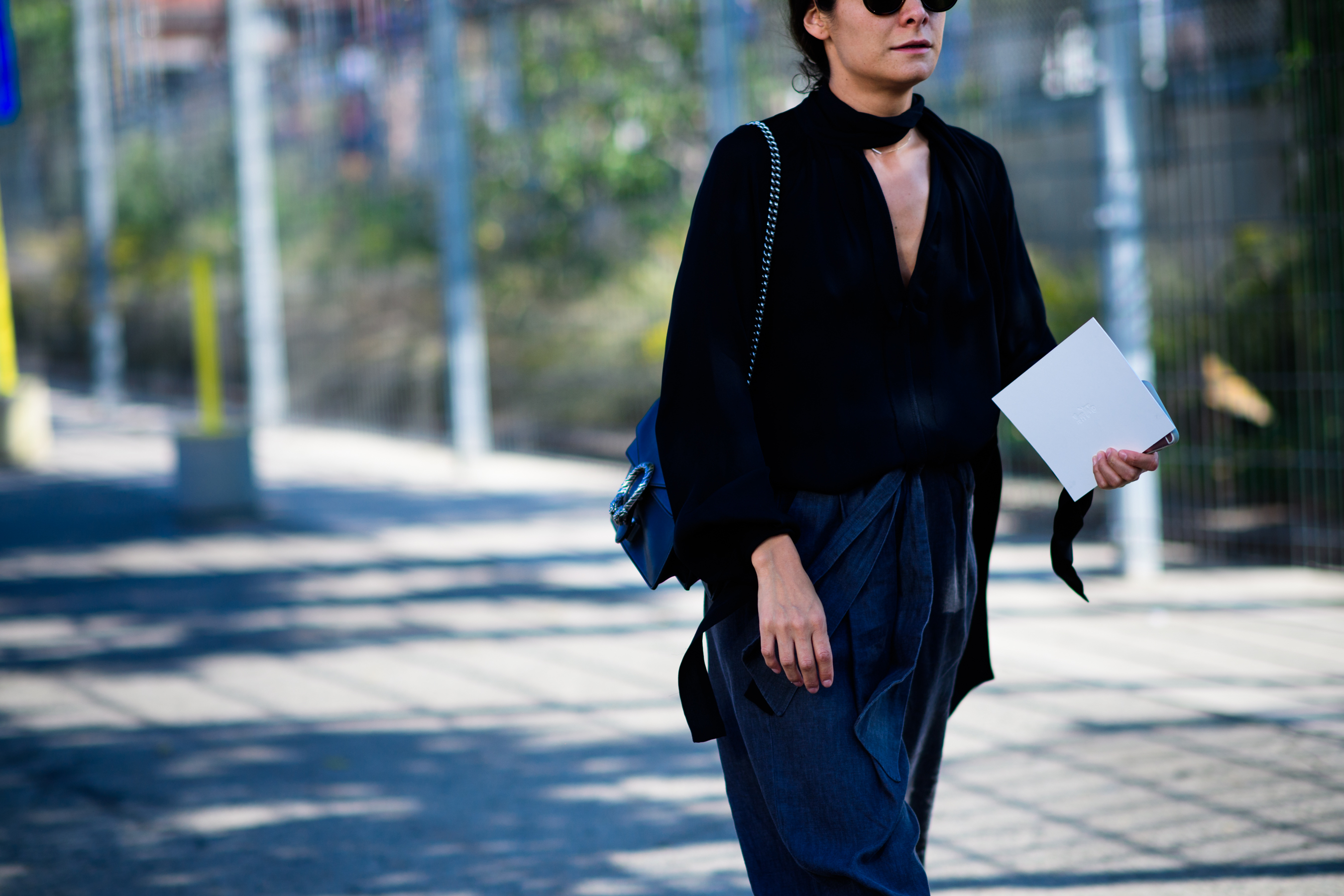 Woman wearing denim skirt