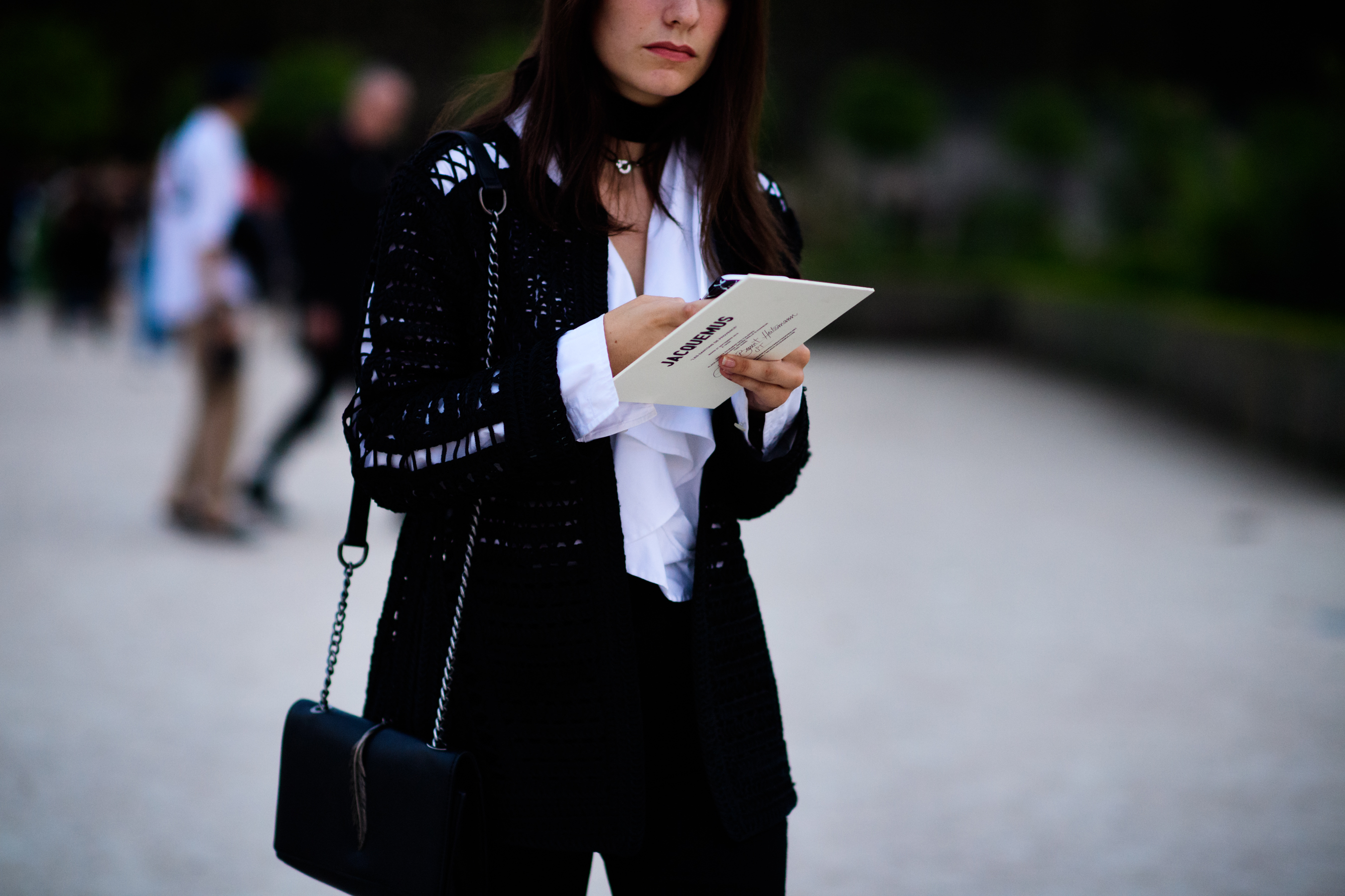 Model wearing black cardigan