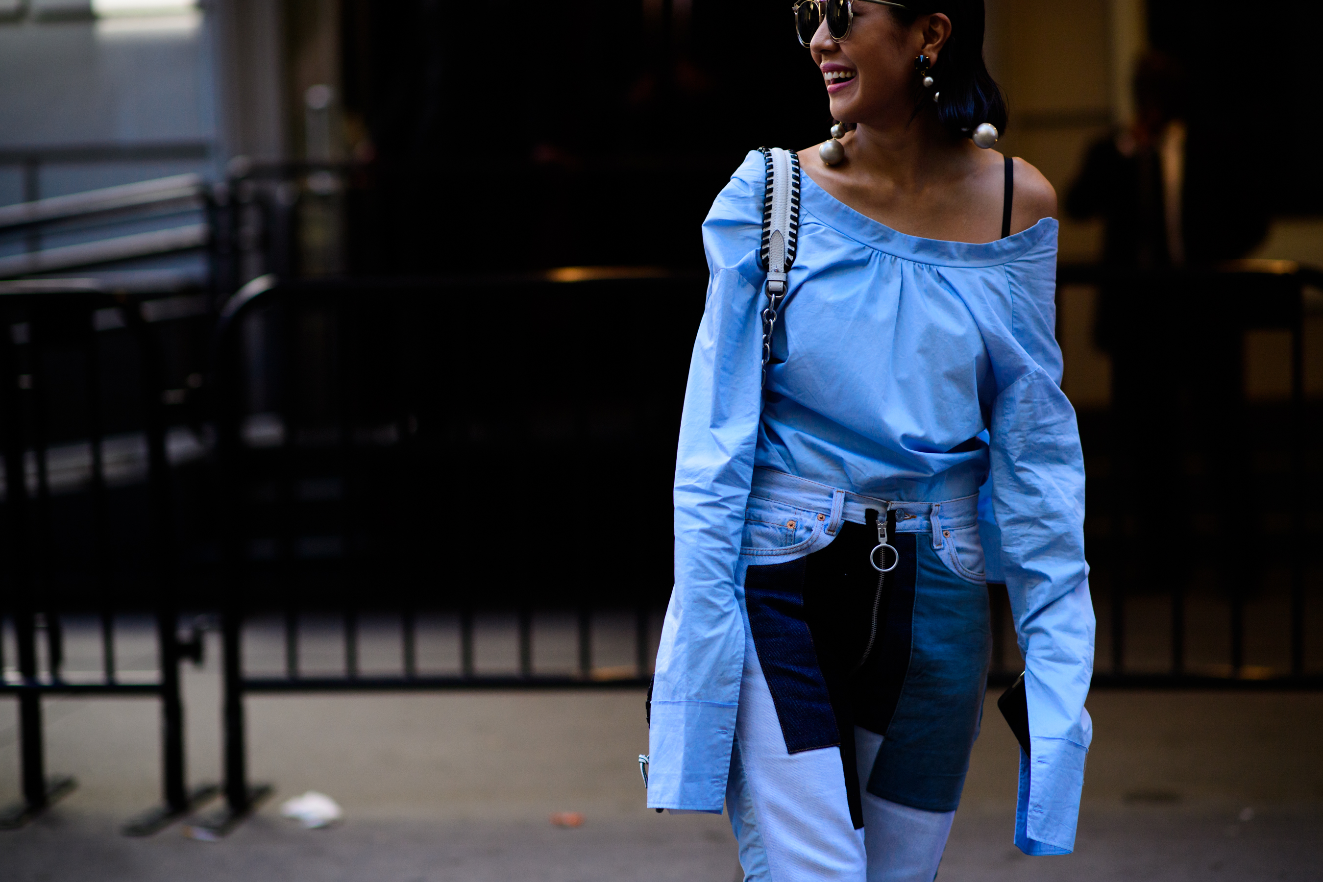 Woman wearing oversized shirt