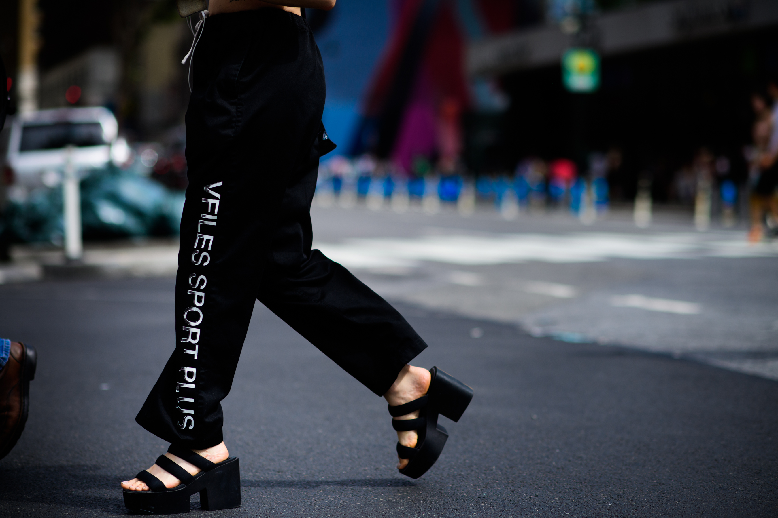 Woman wearing Vfiles sport pants