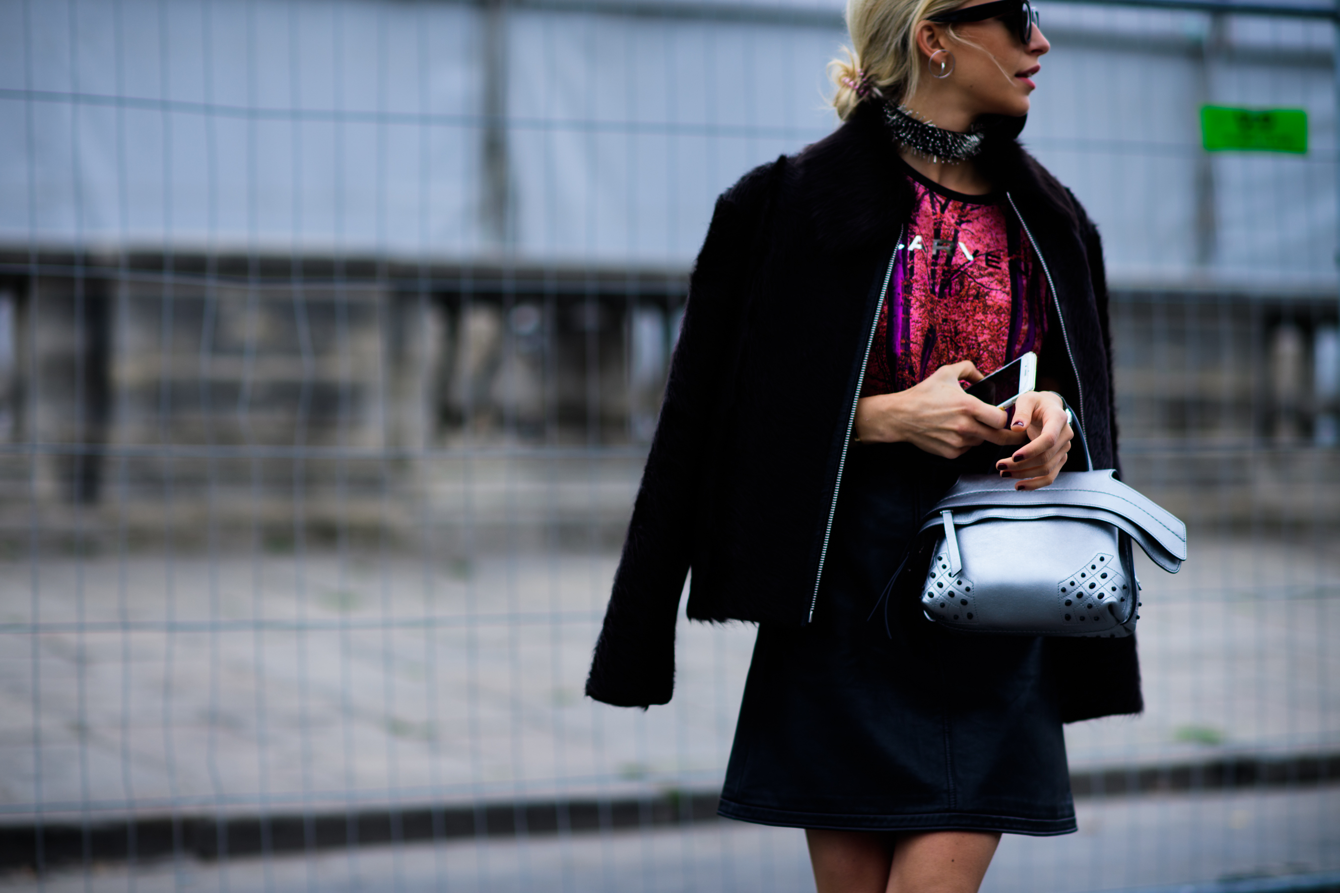 Woman wearing black bomber