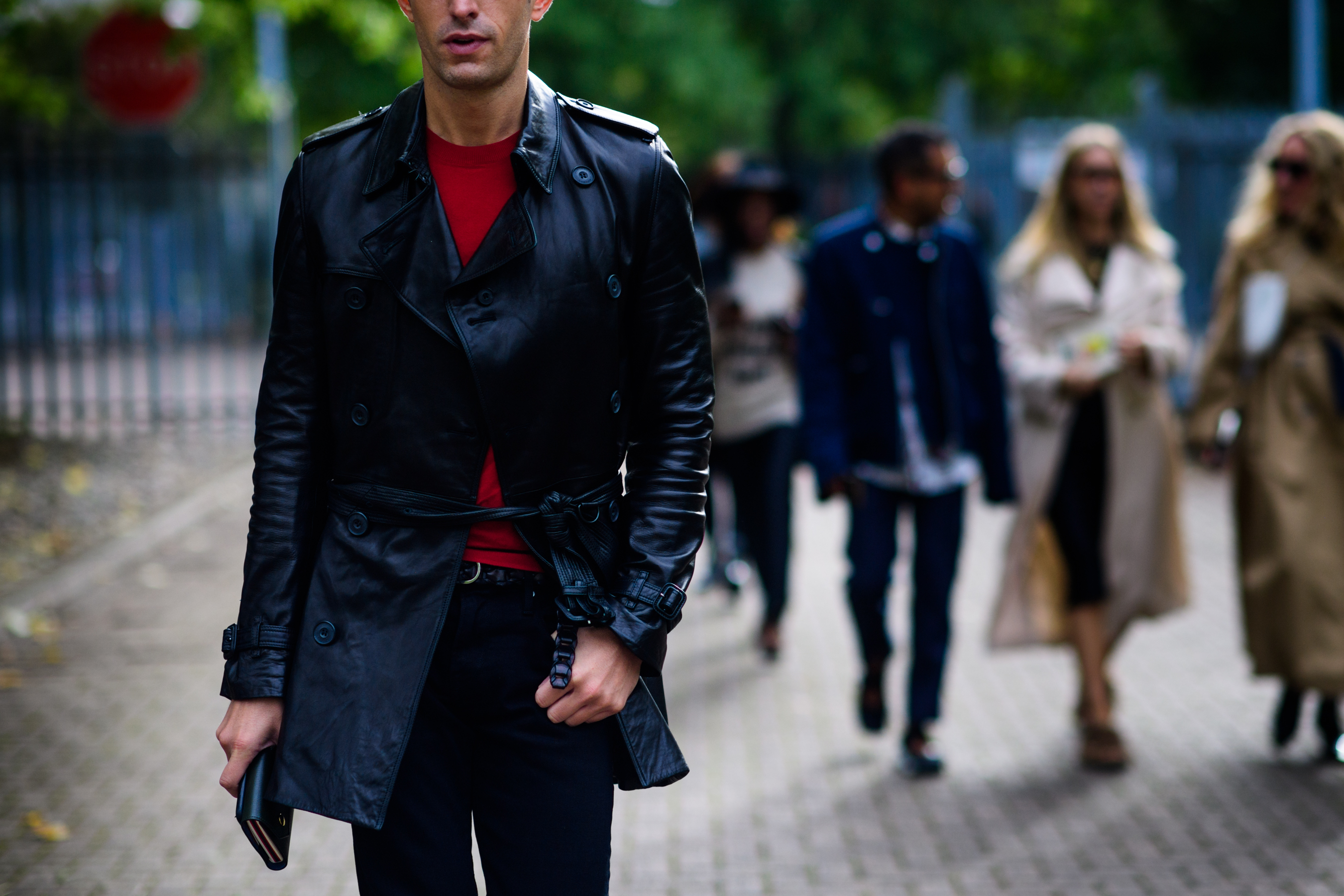 Man wearing leather coat
