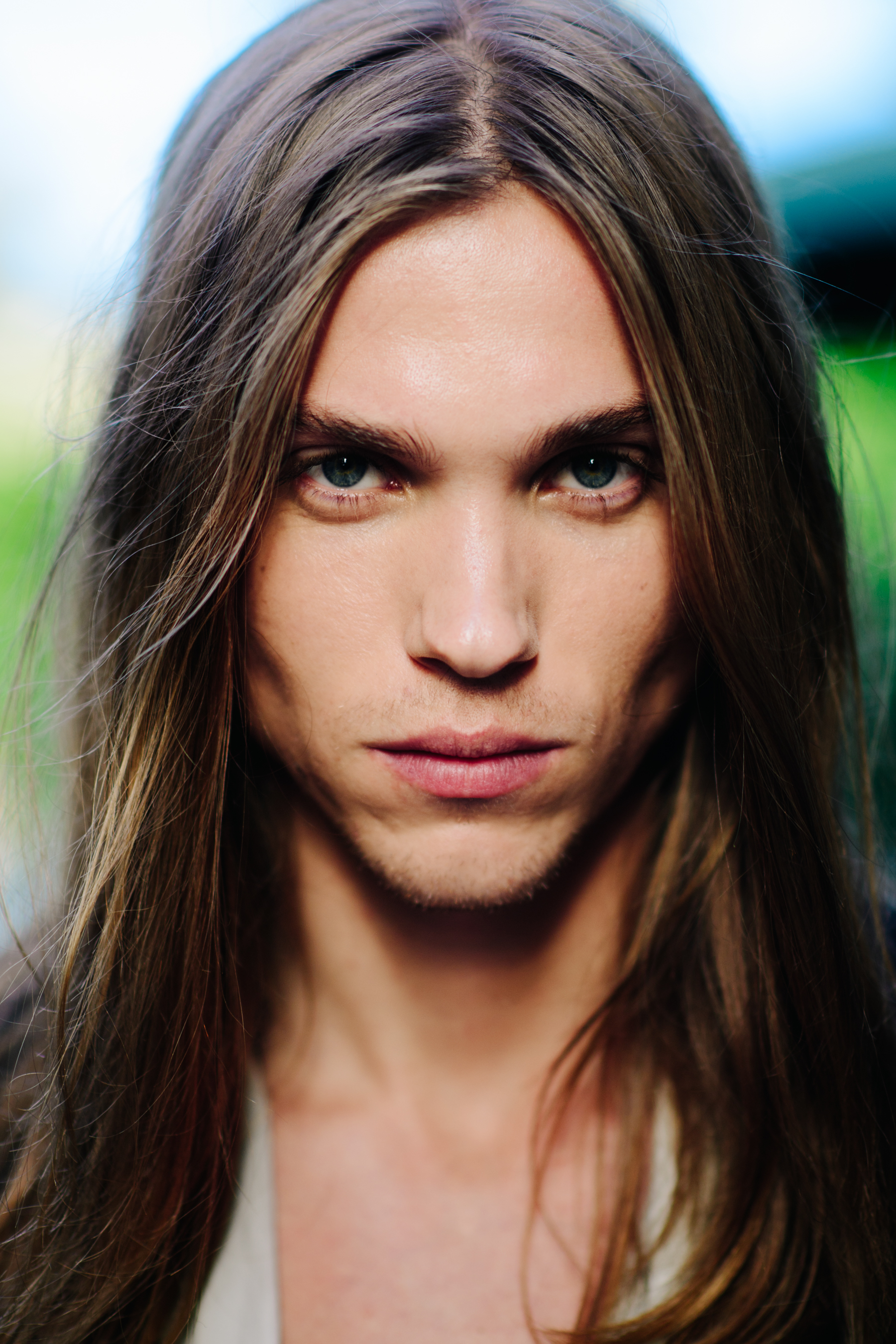 Portrait of a male model long hair