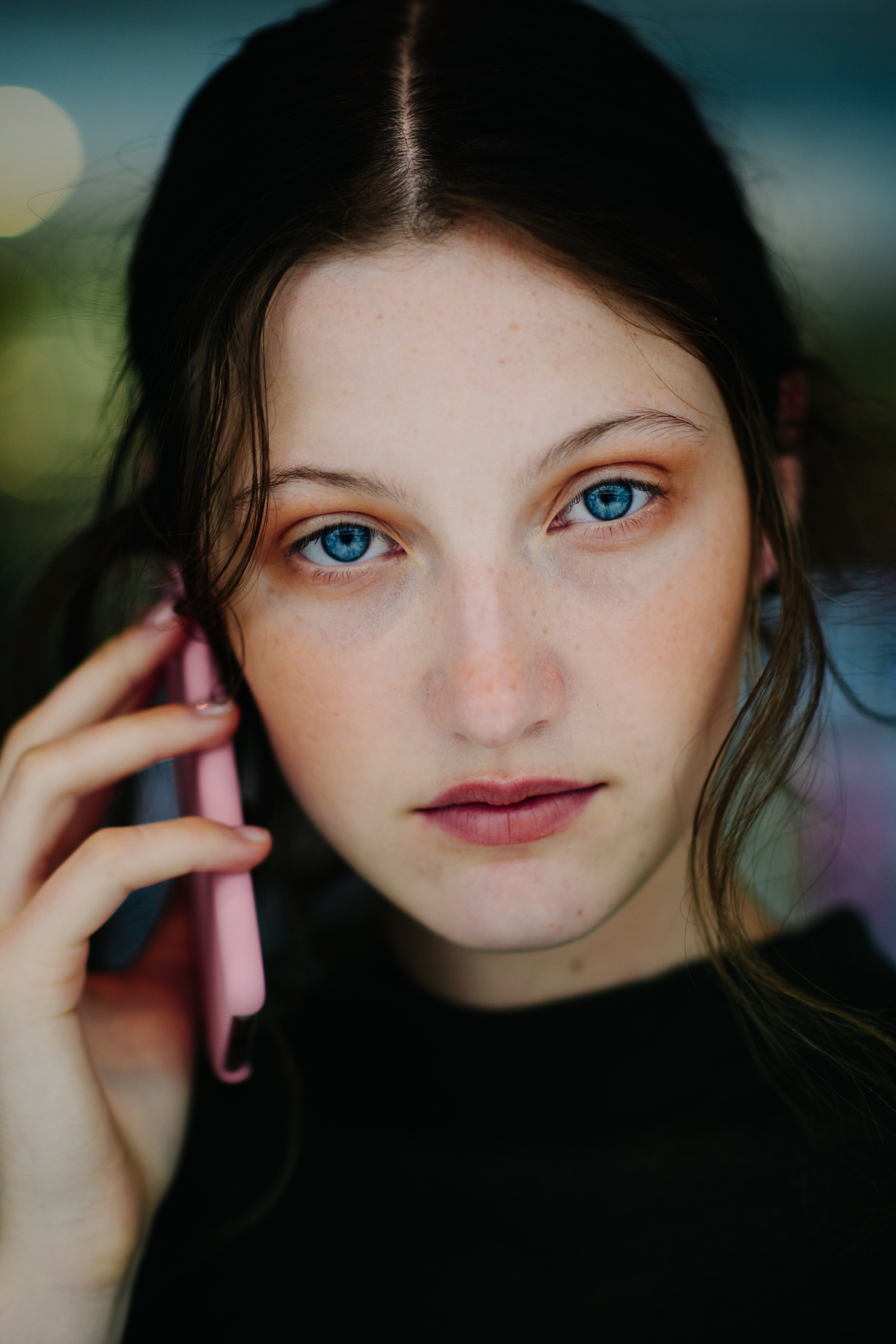 Portrait of female model with blue eyes