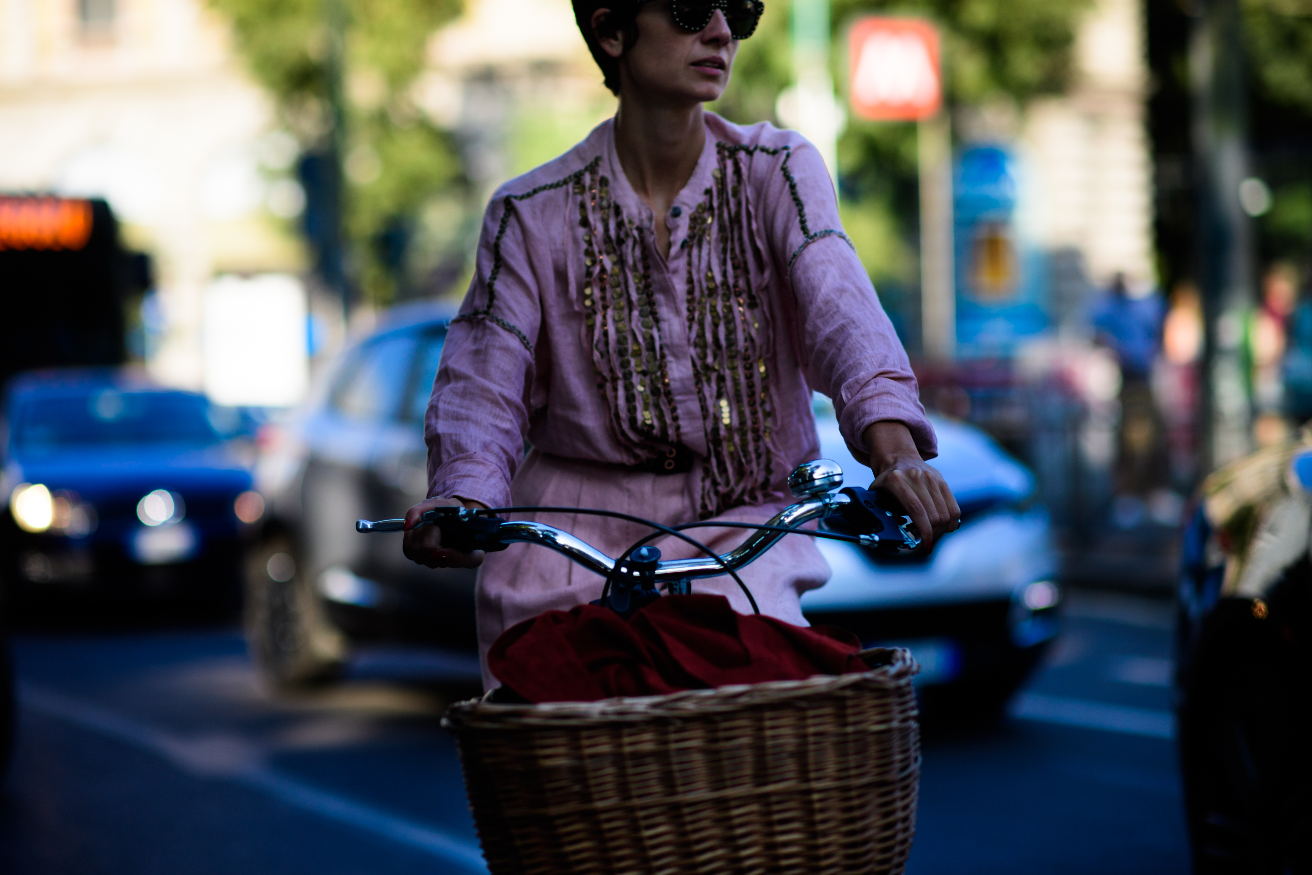 Italian stylist wearing pink dress