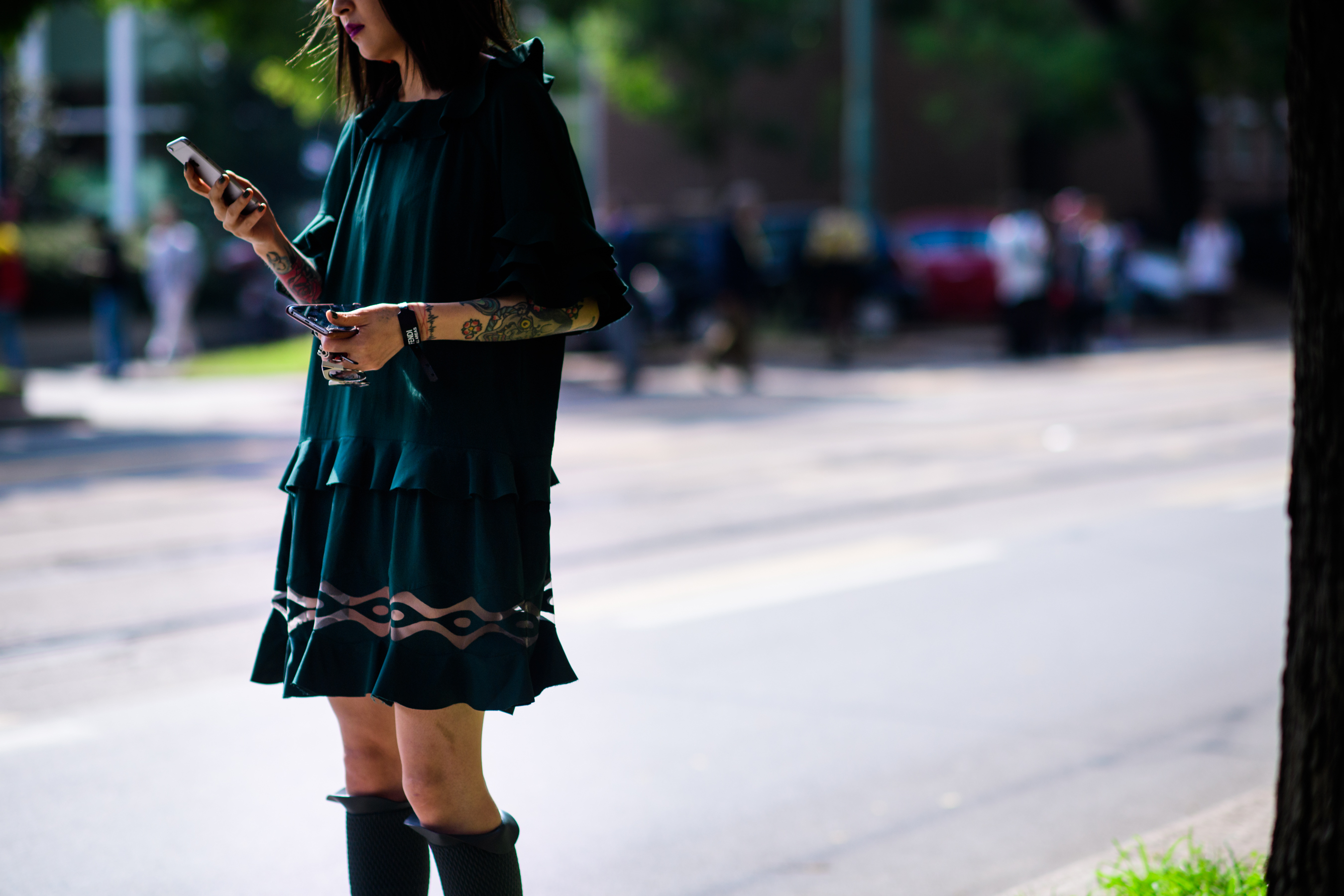 Woman wearing green dress