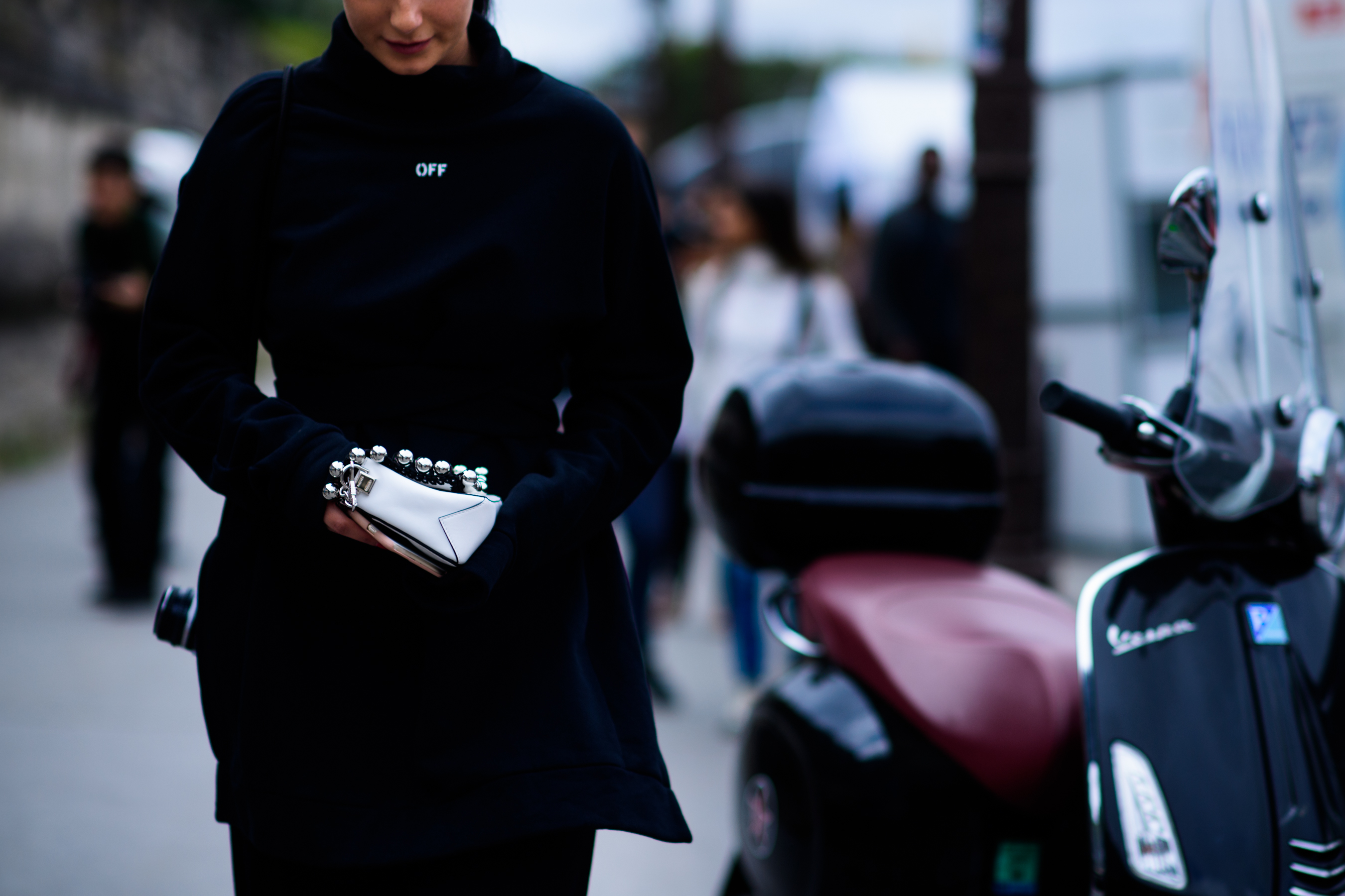 Woman wearing Off-White top