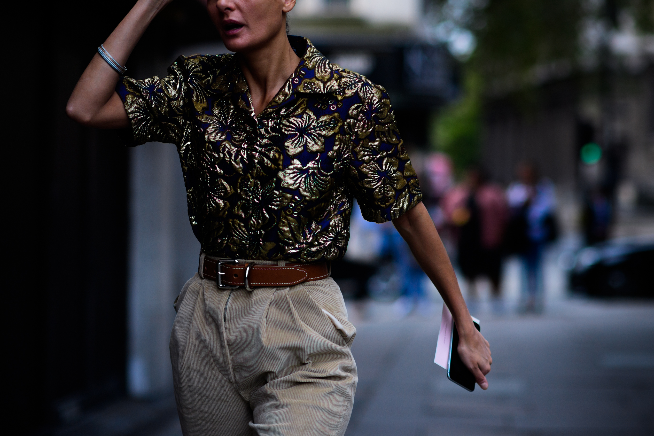 Woman wearing Prada shirts