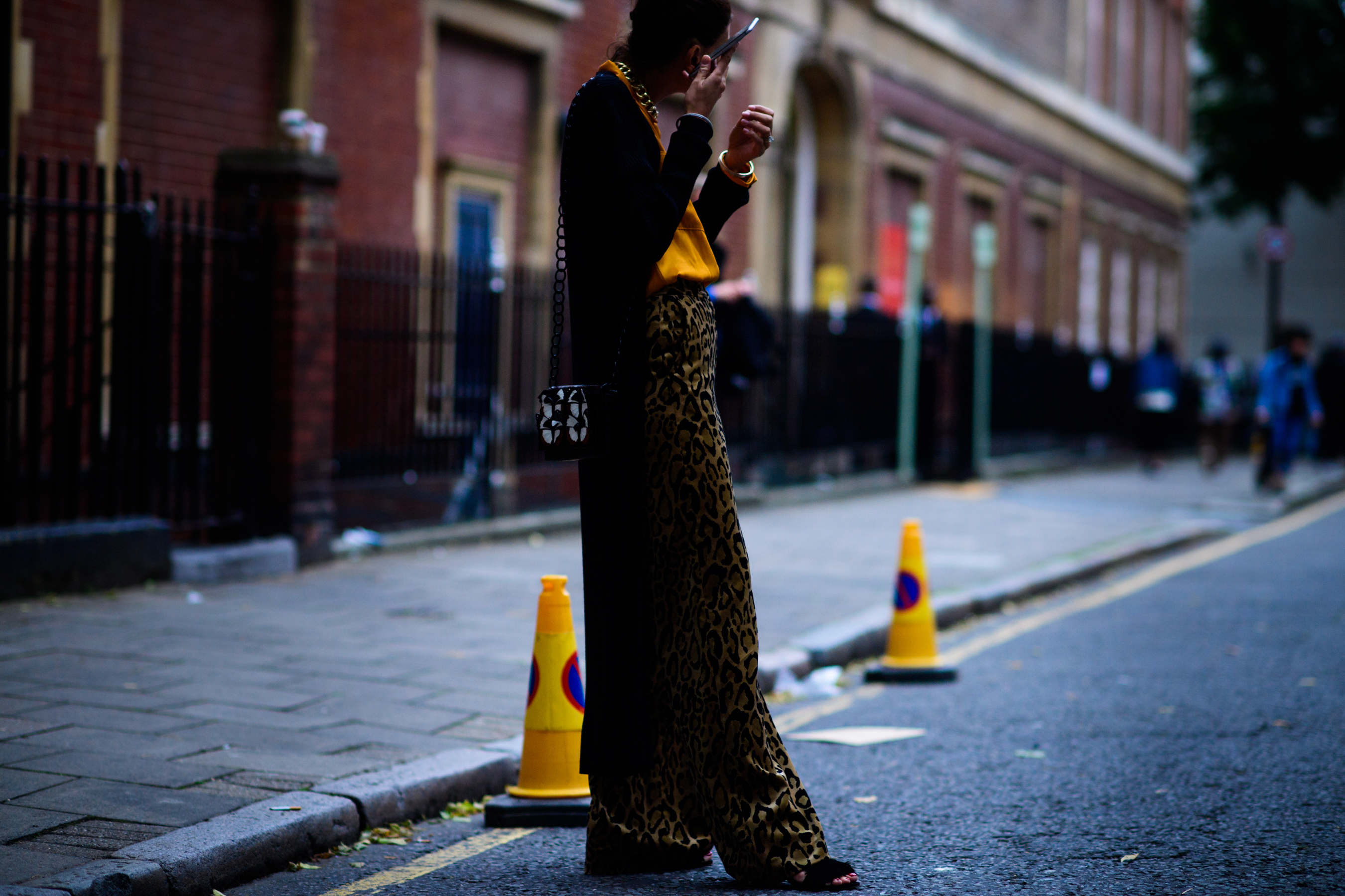 Italian stylist wearing leopard pants