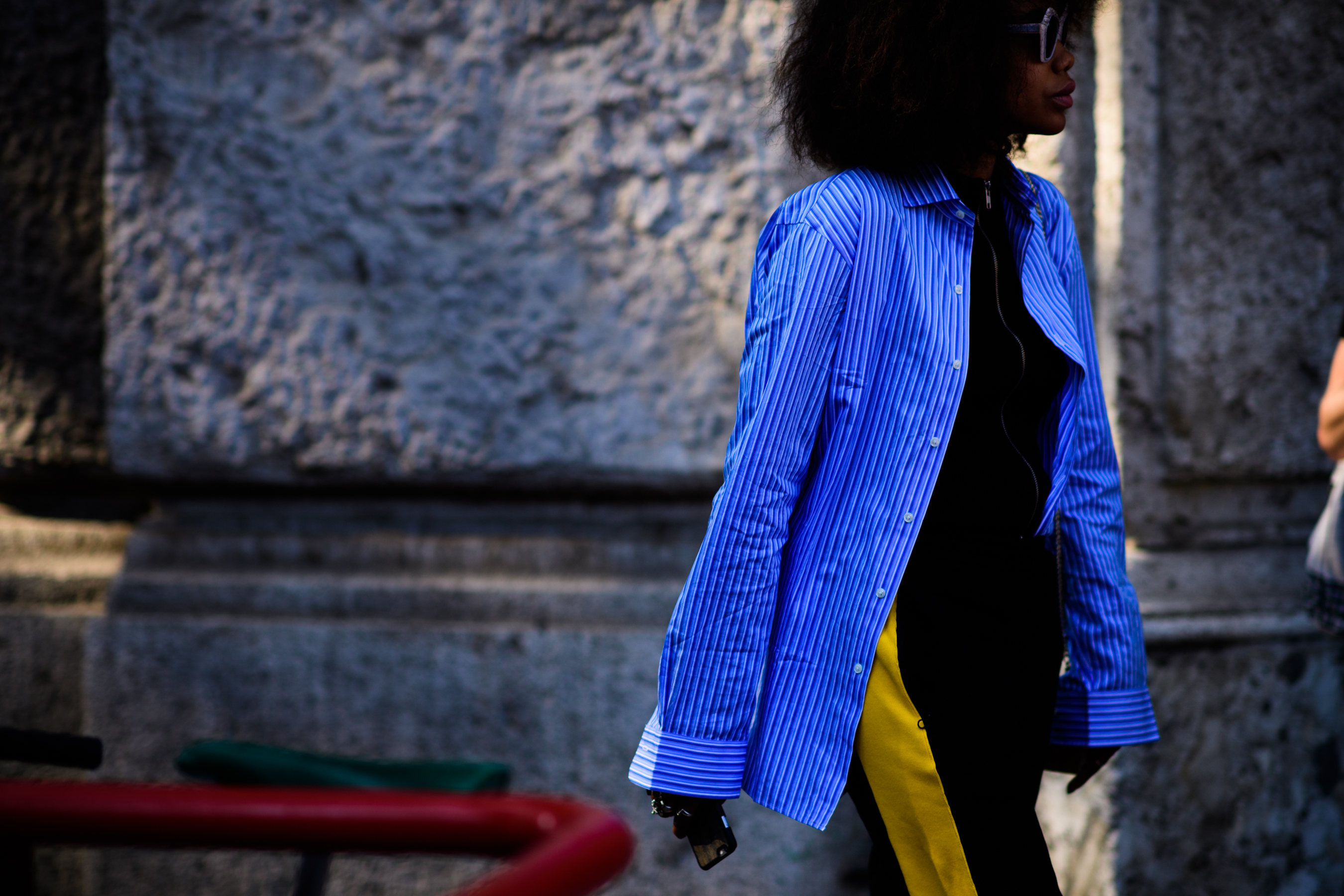Woman wearing blue shirt