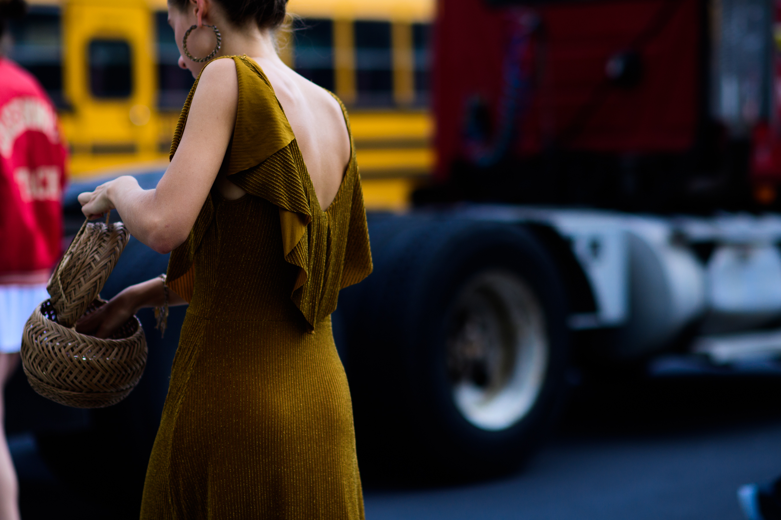 American illustrator wearing yellow dress