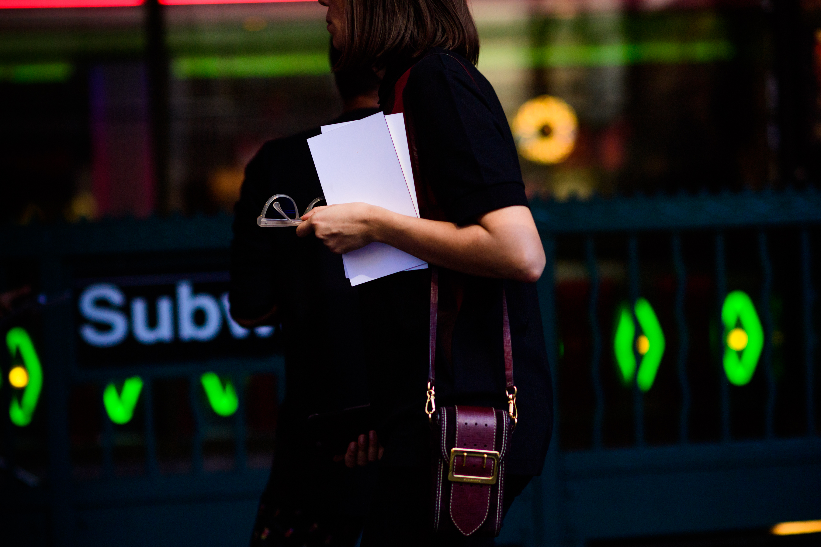Woman with vintage burgundy bag
