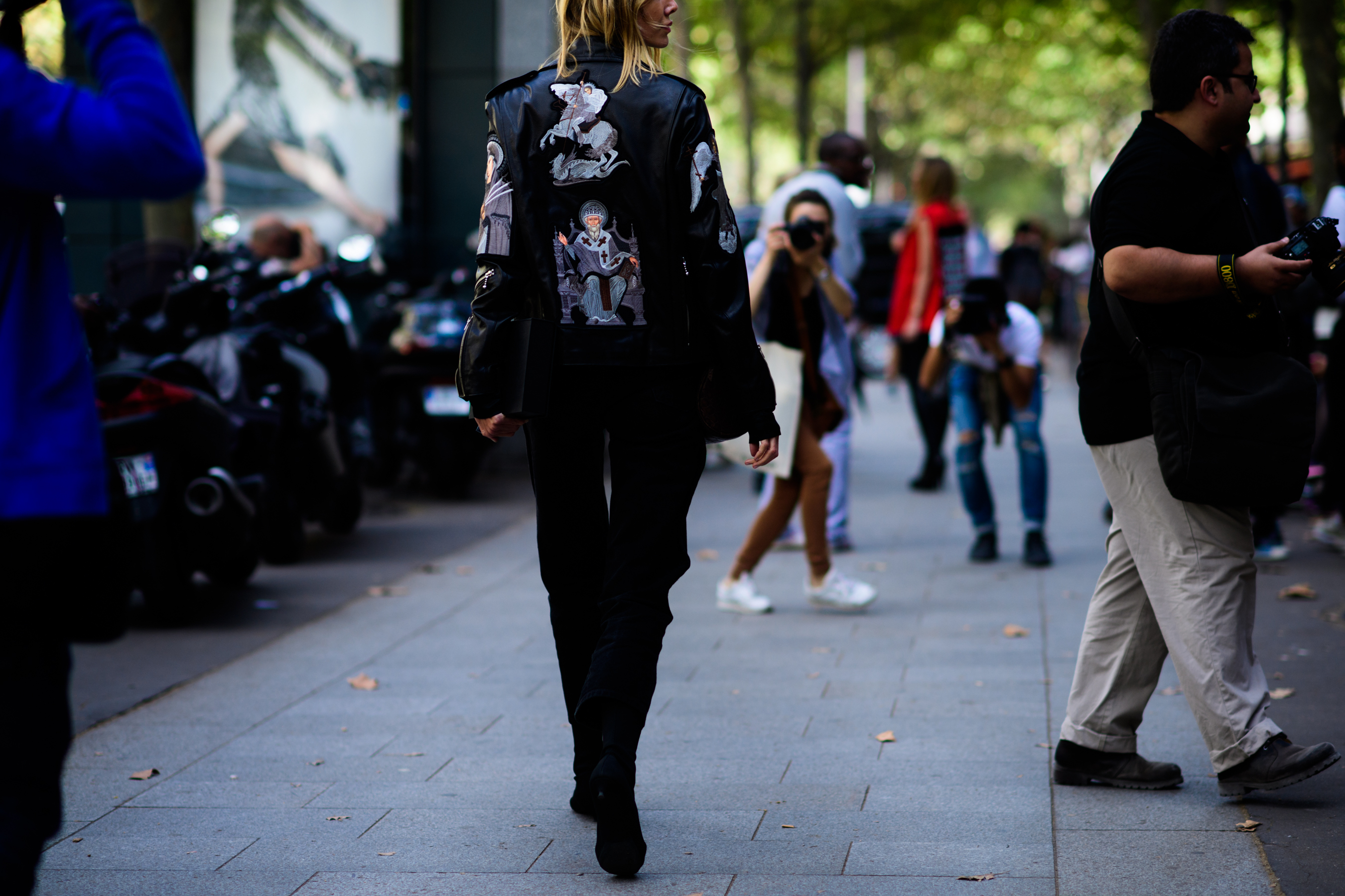 Ukrainian VOGUE editor wearing leather jacket