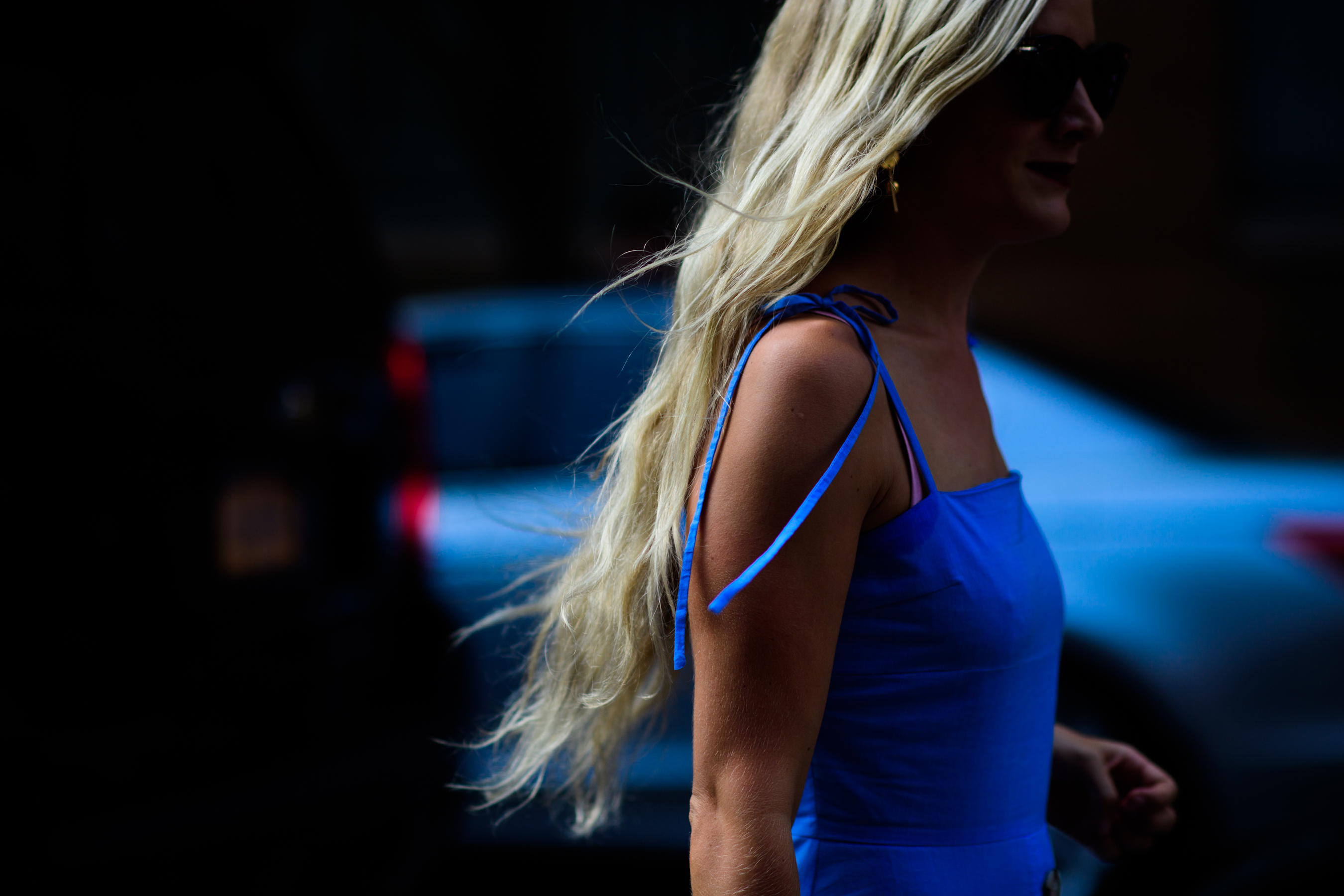 Editor wearing blue cotton dress