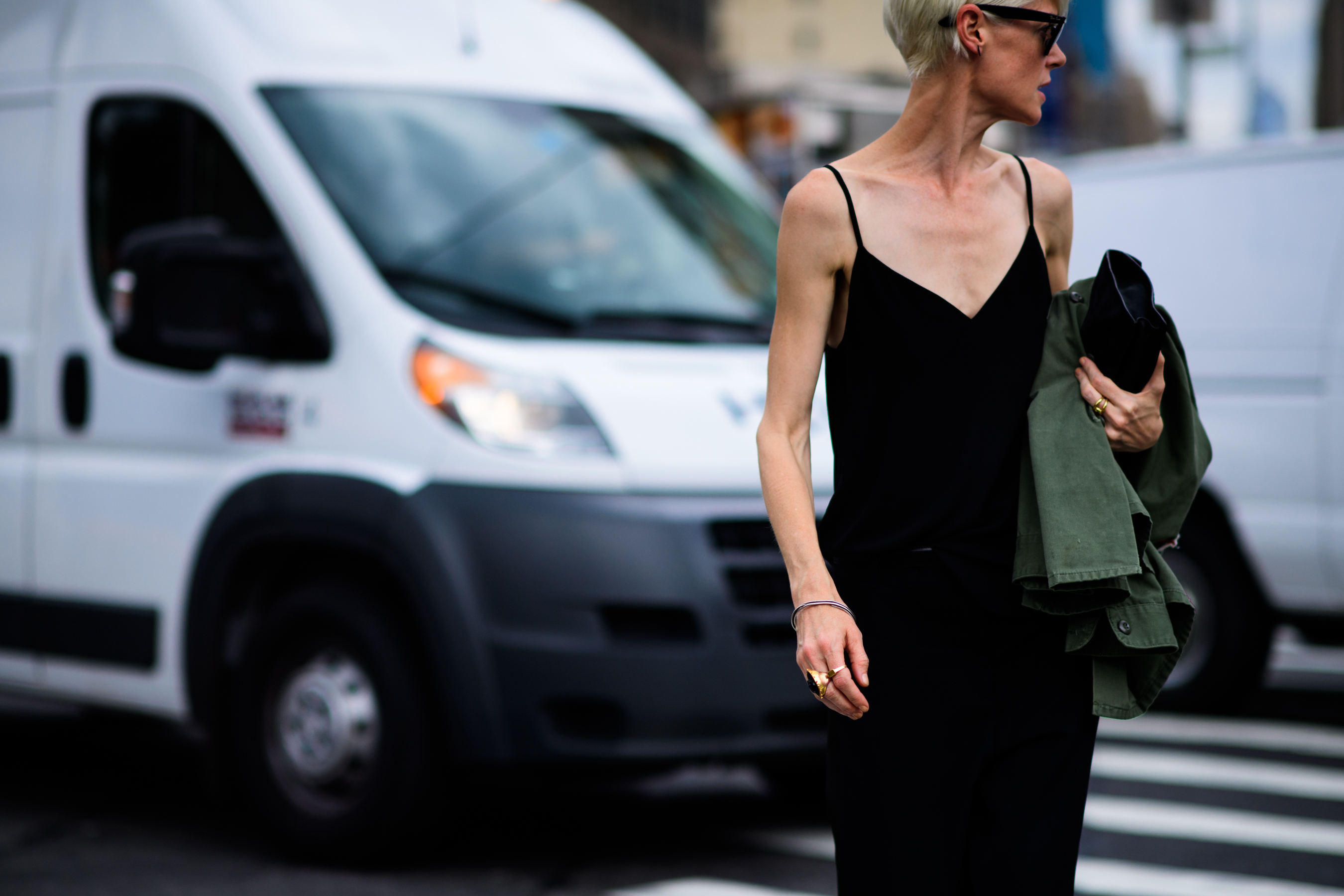 Woman wearing black dress