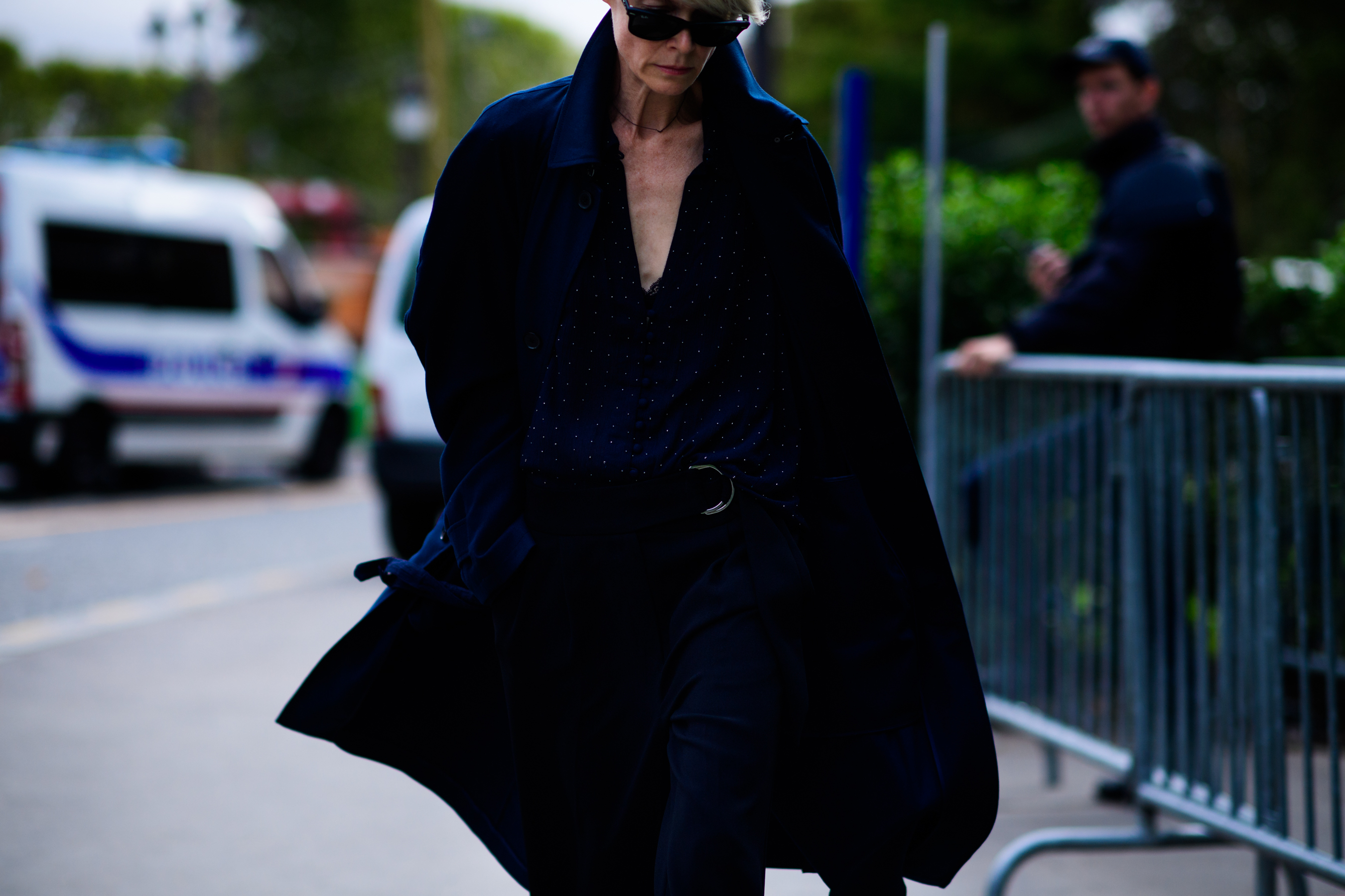 Woman wearing blue coat