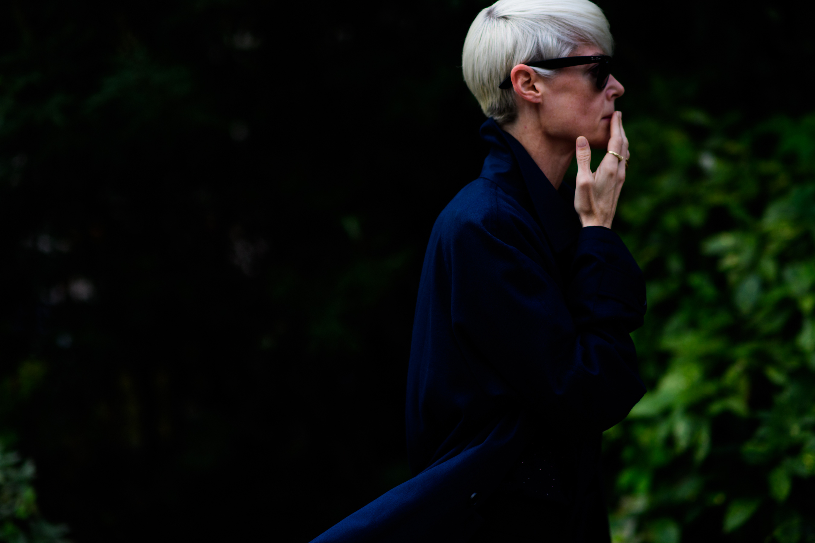 Woman wearing blue coat
