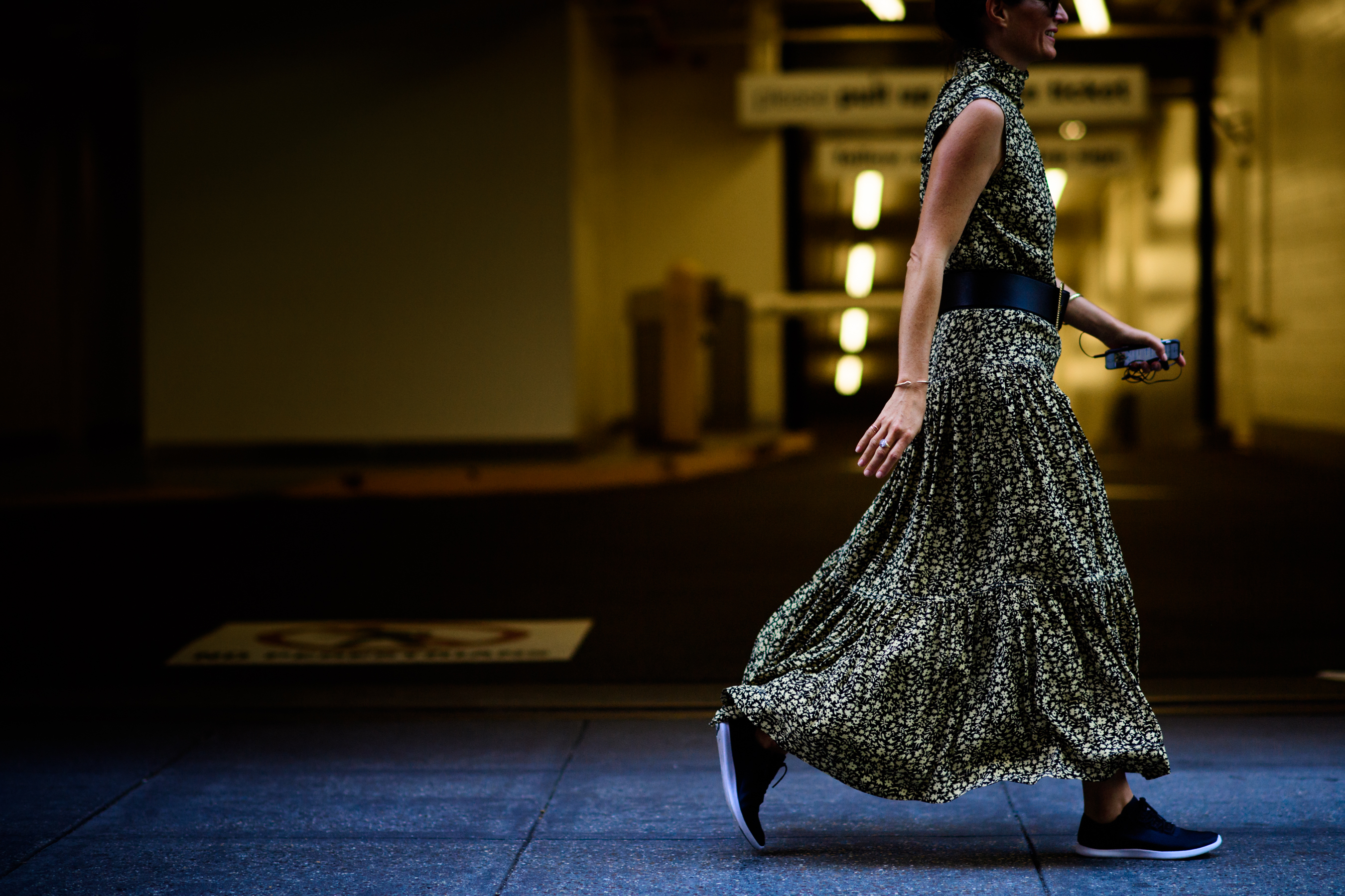 Woman wearing long floral dress