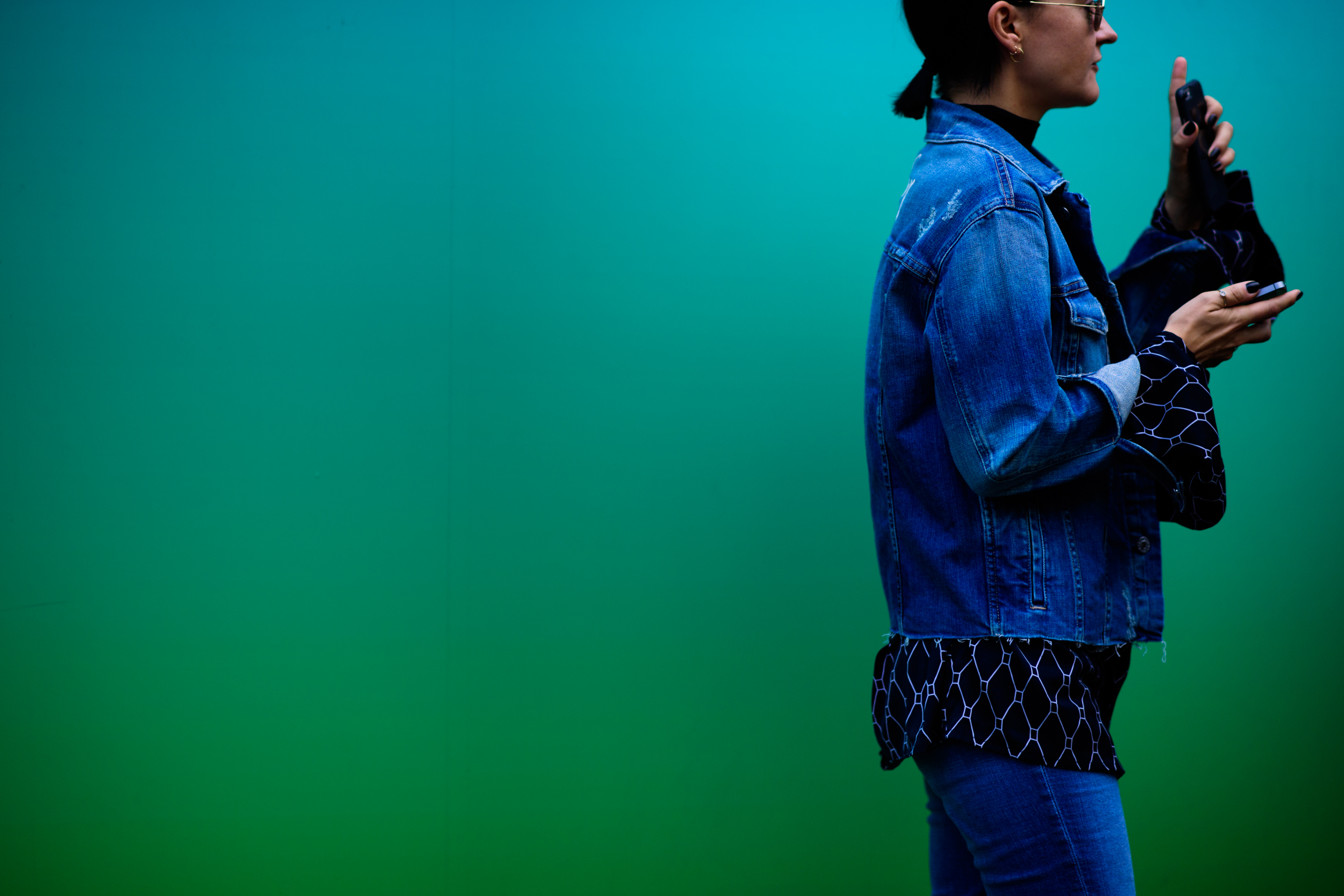 Woman wearing total denim