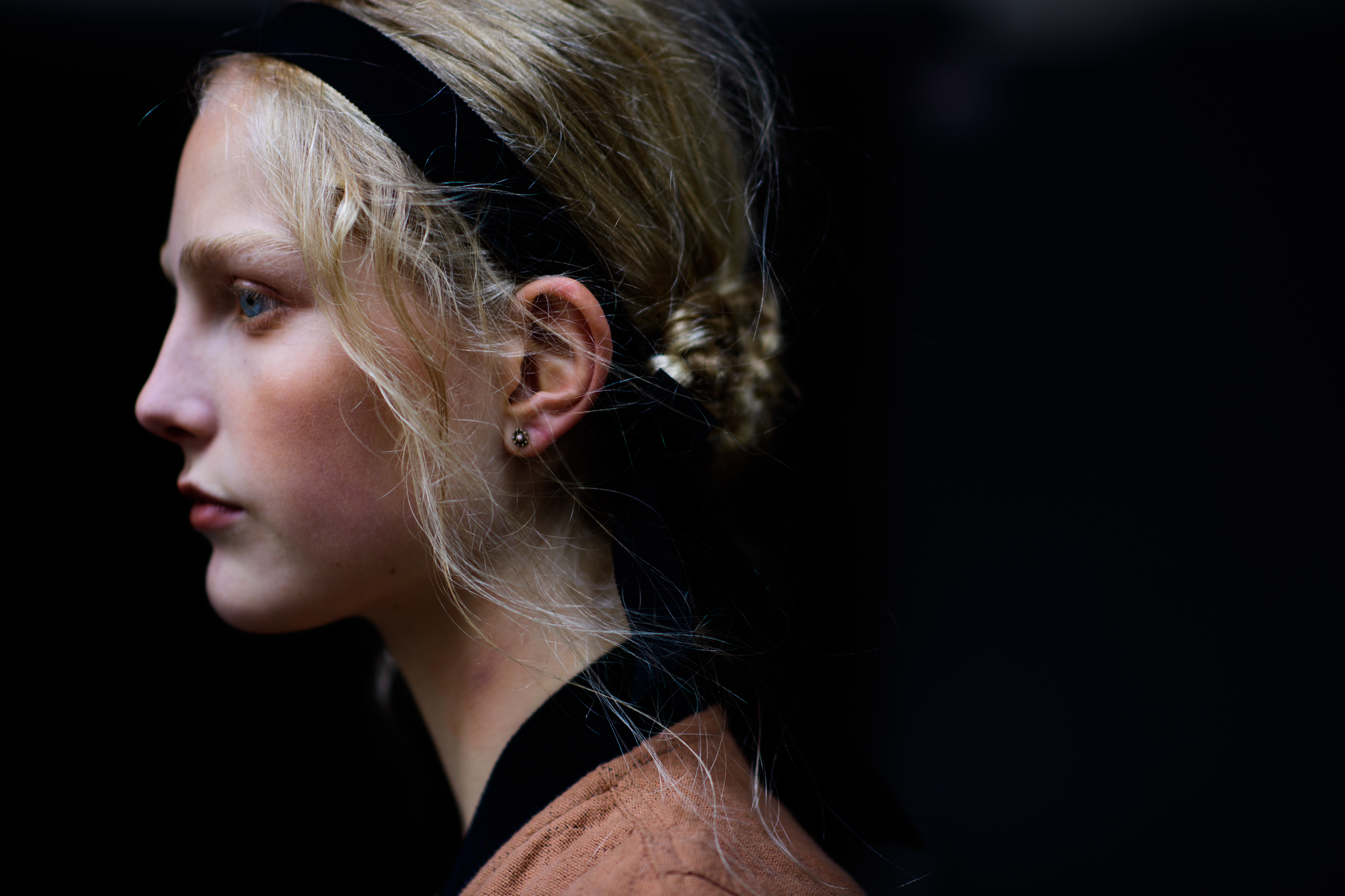 Model with collected hair