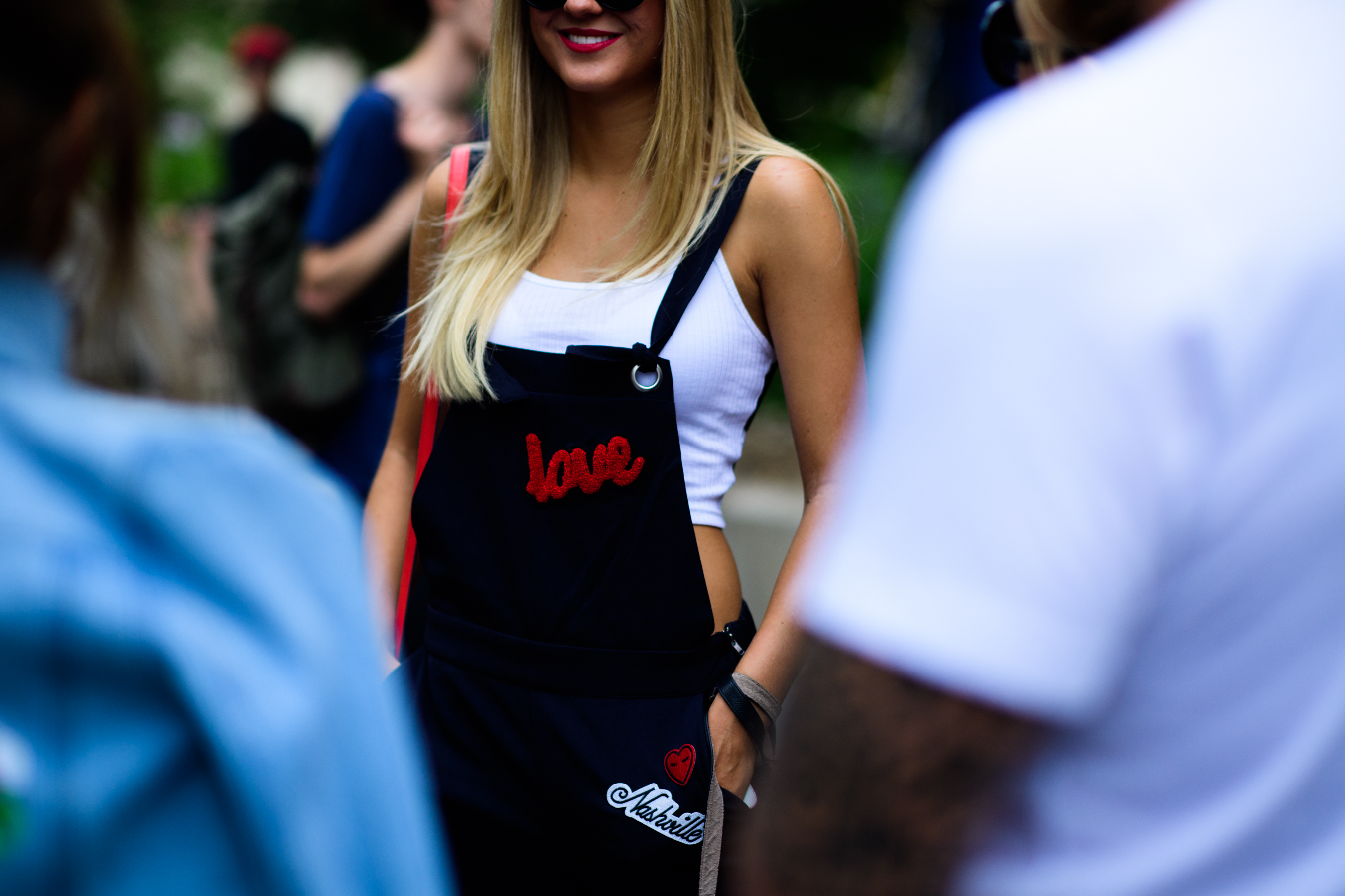 Woman wearing Love apron