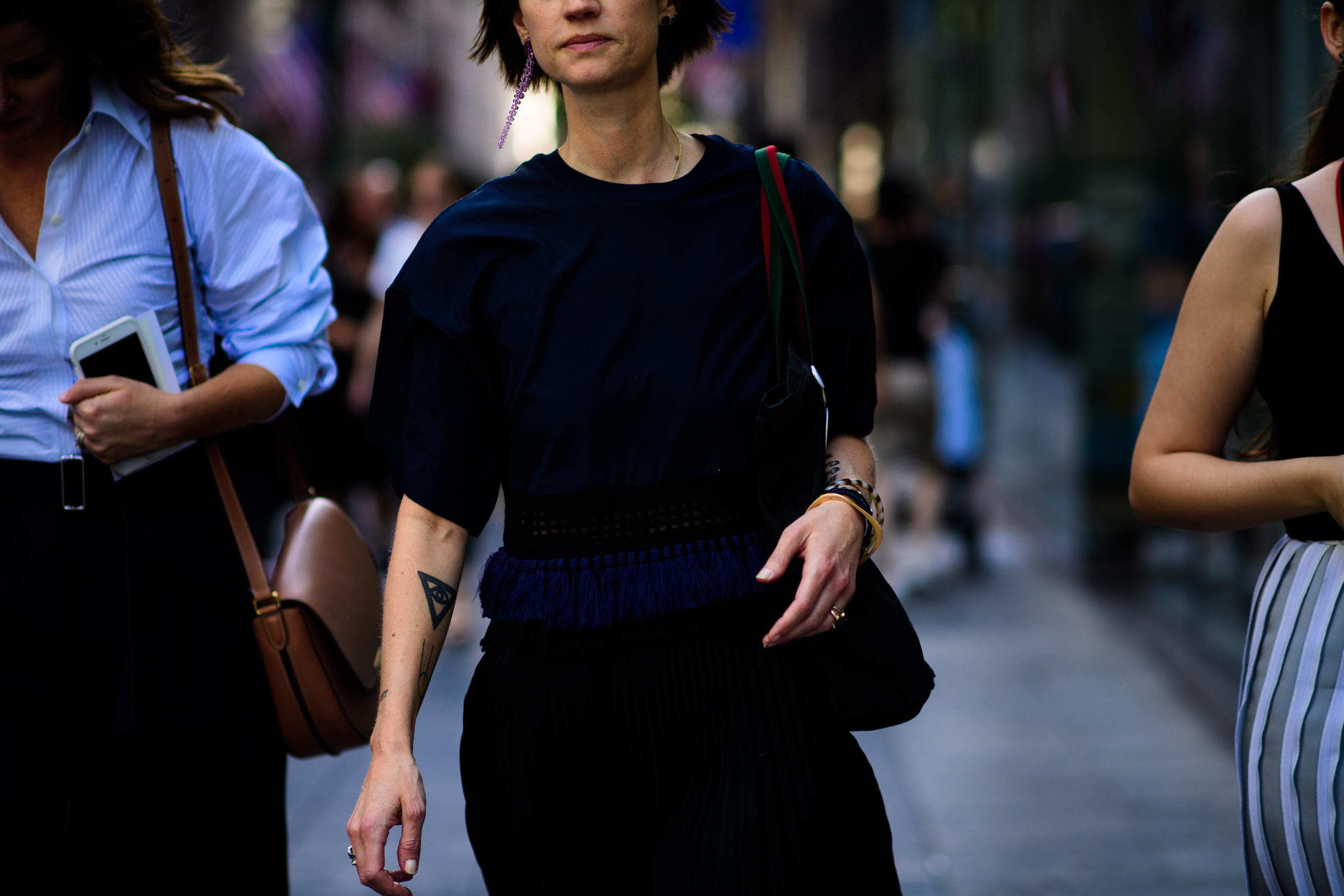 Journalist wearing blue dress