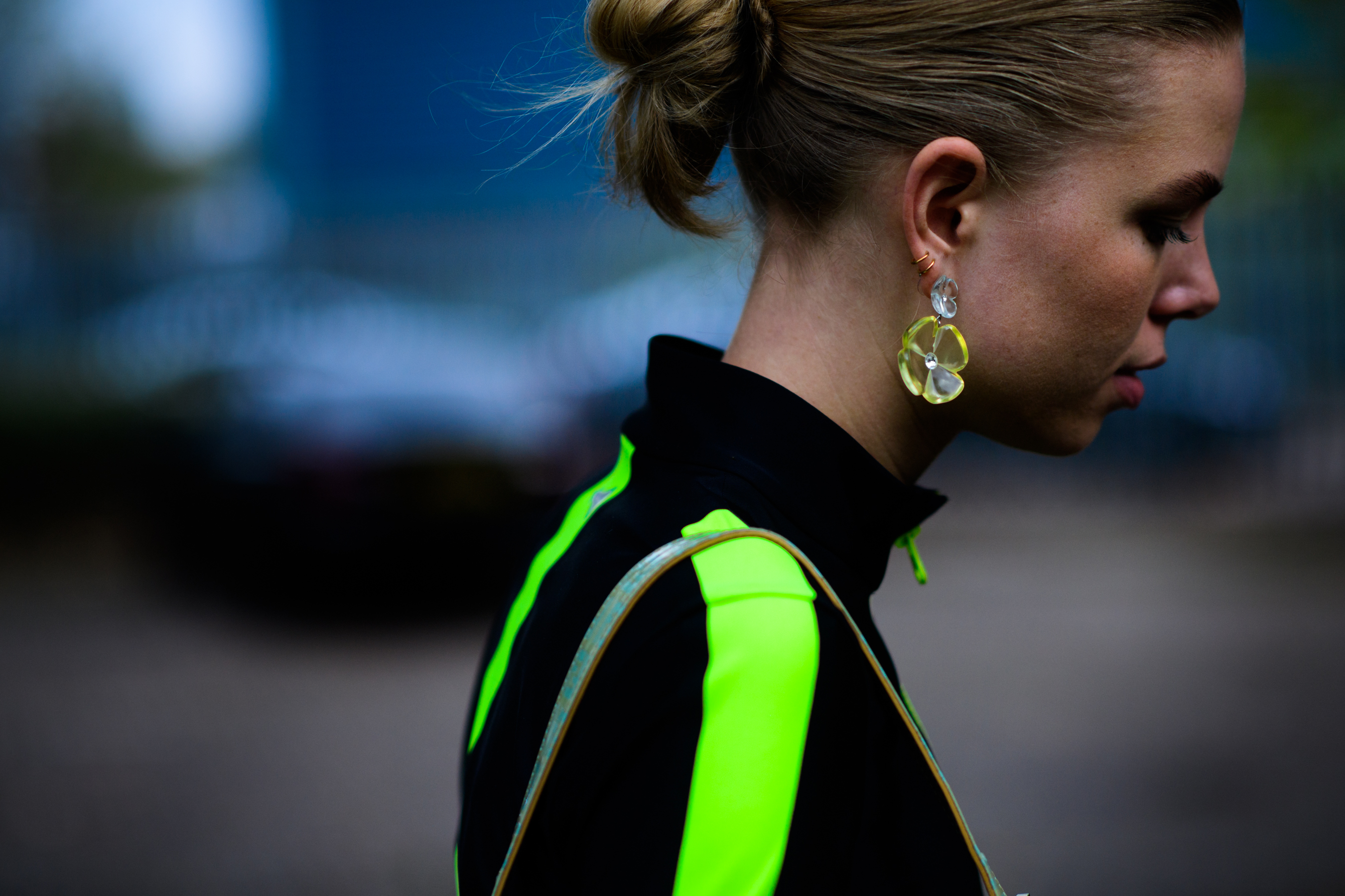 Woman wearing luminiscent sport top