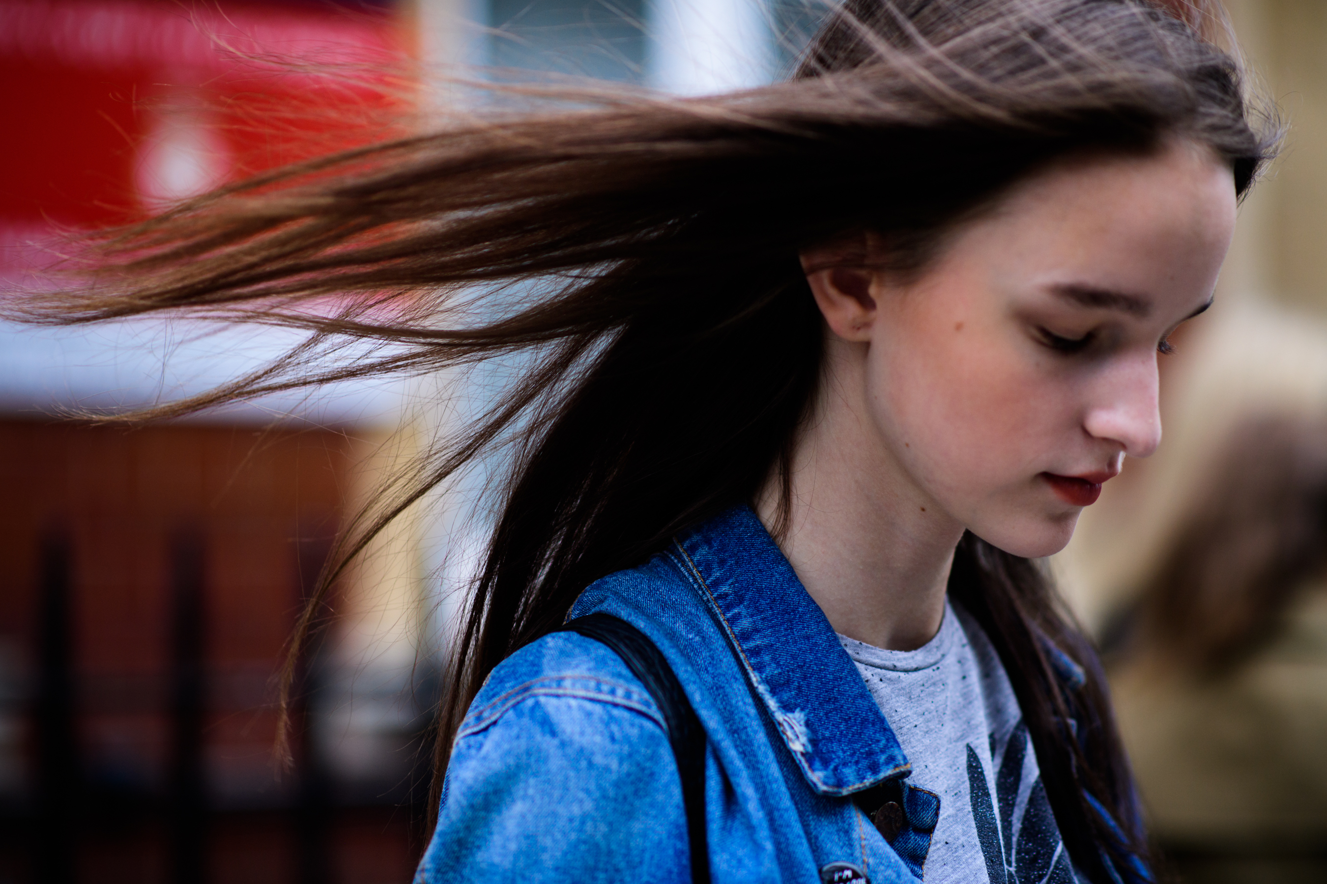 Model wearing denim jacket