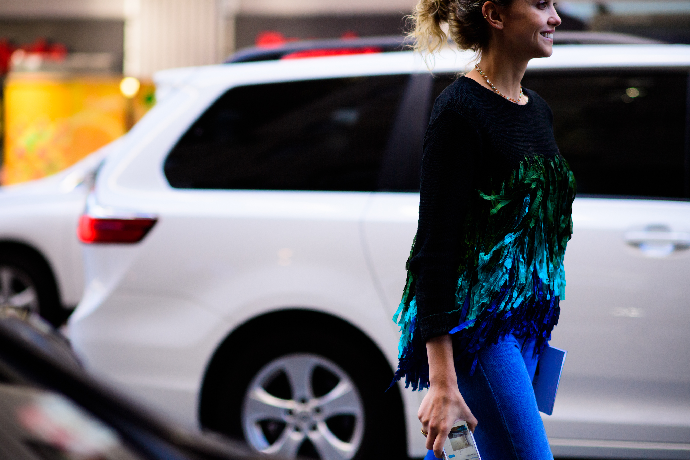 Woman wearing Dries Van Noten top