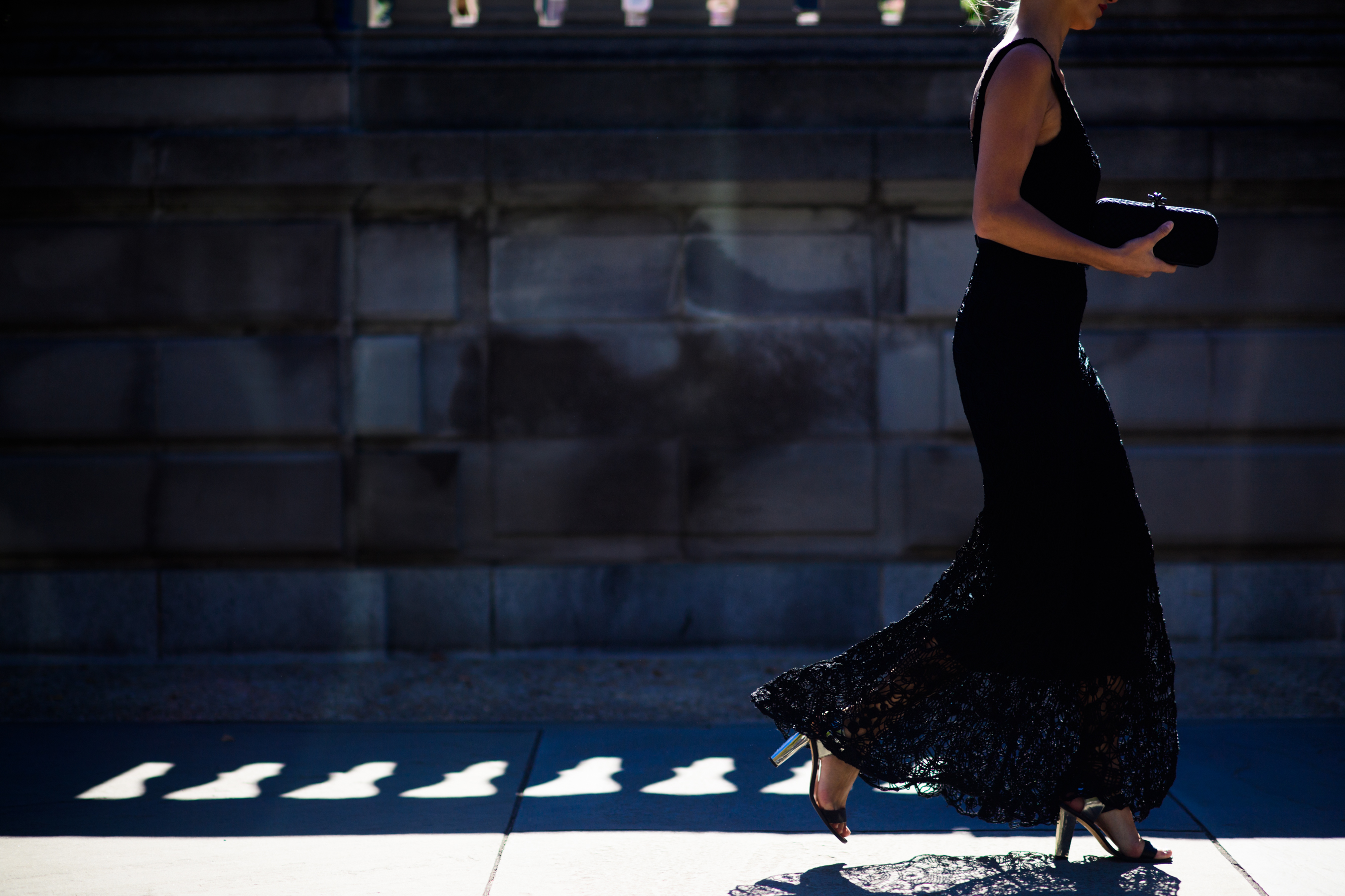 Woman wearing long black dress