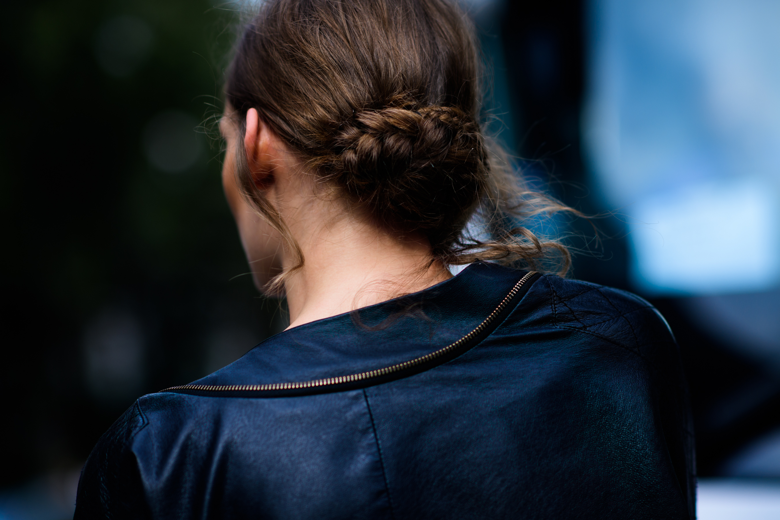 Female model with collected hair