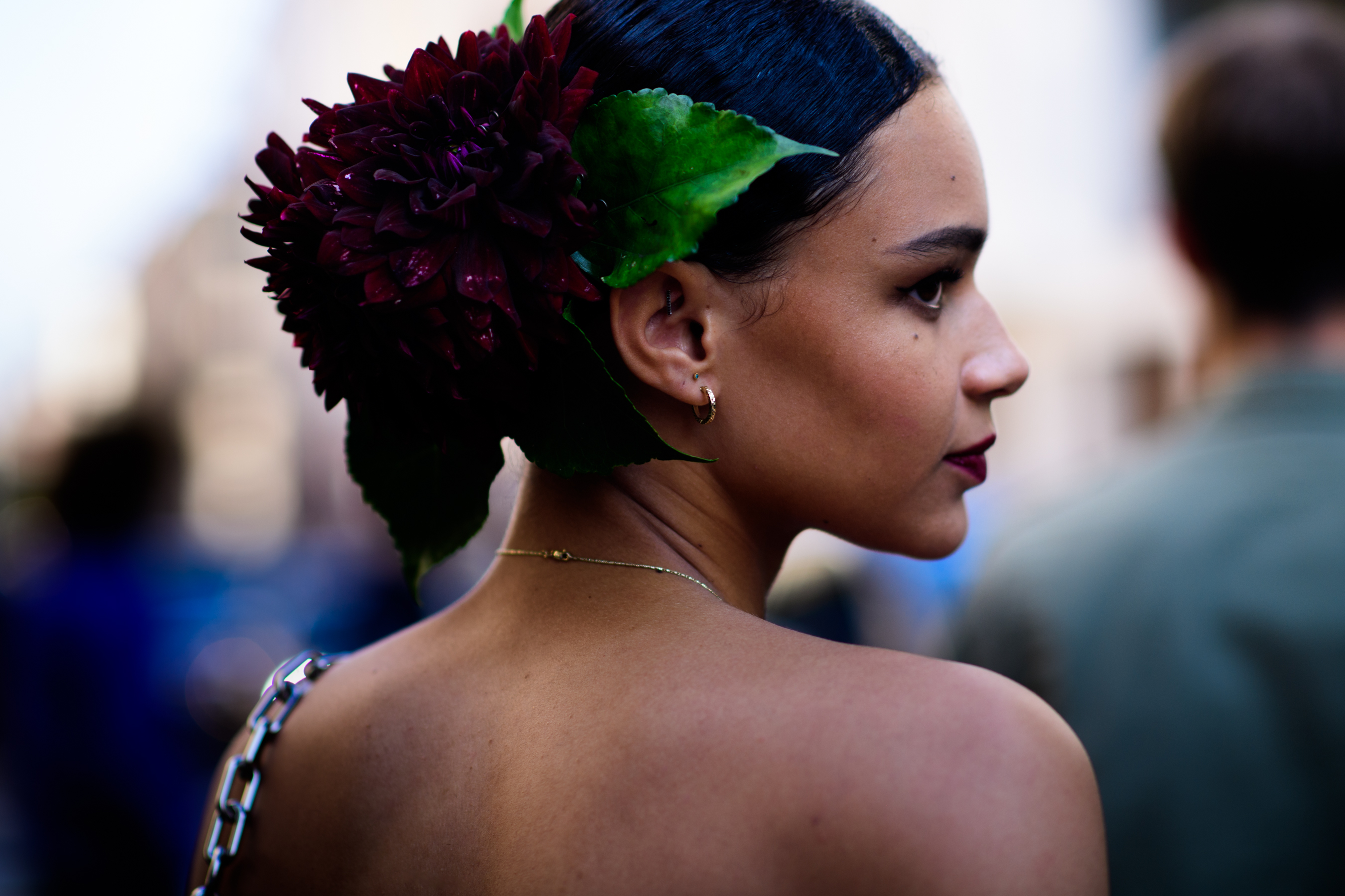 Model with flower in her hair