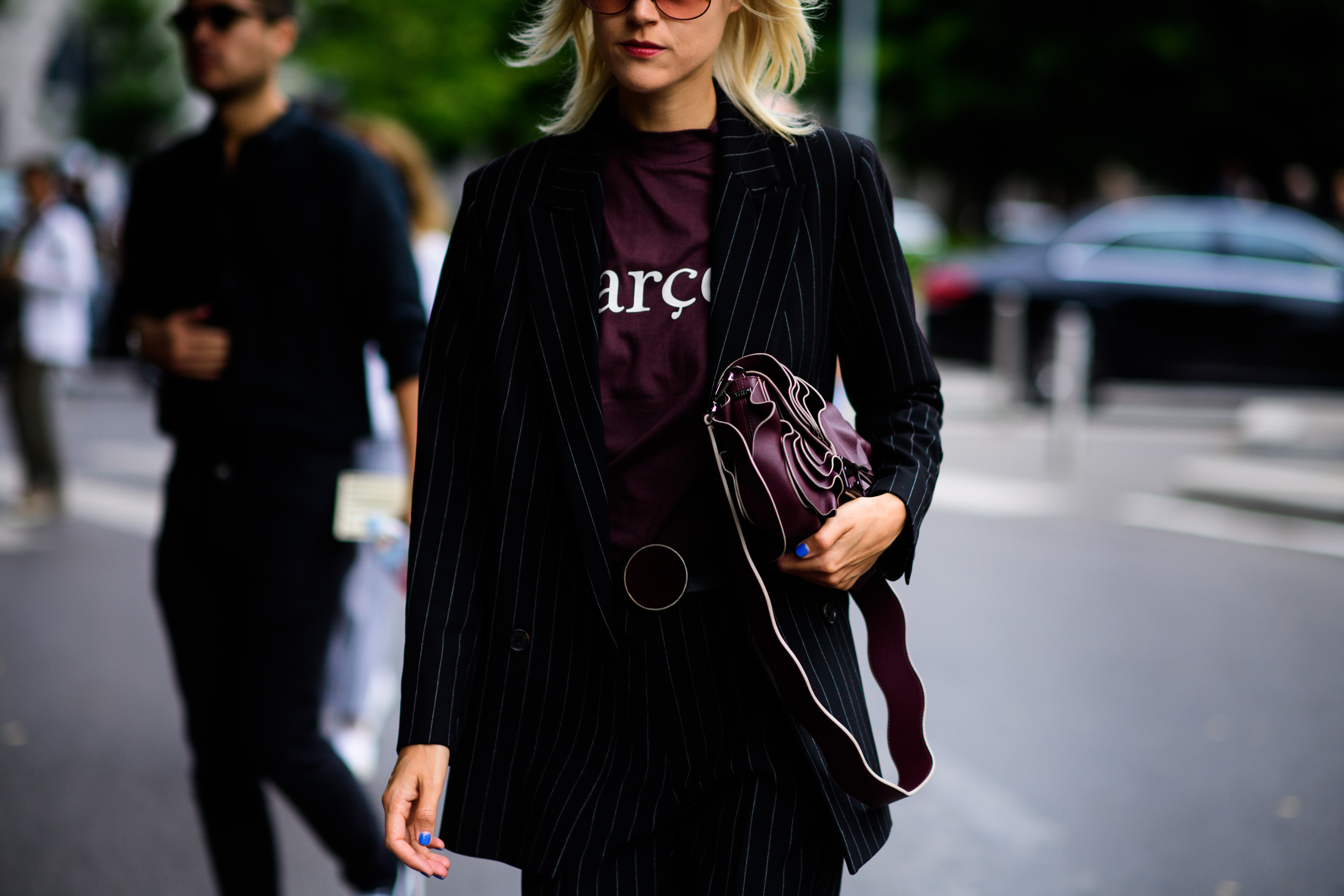 Blogger wearing blazer before Fendi