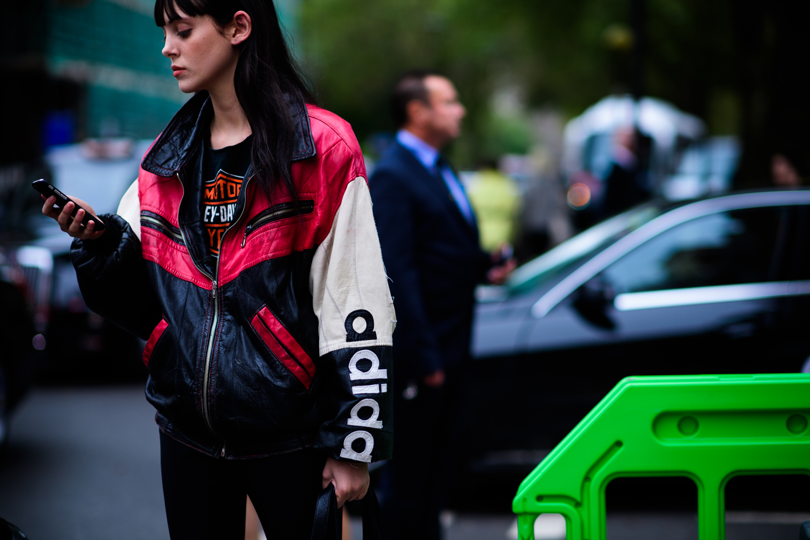 Australian model wearing biker jacket