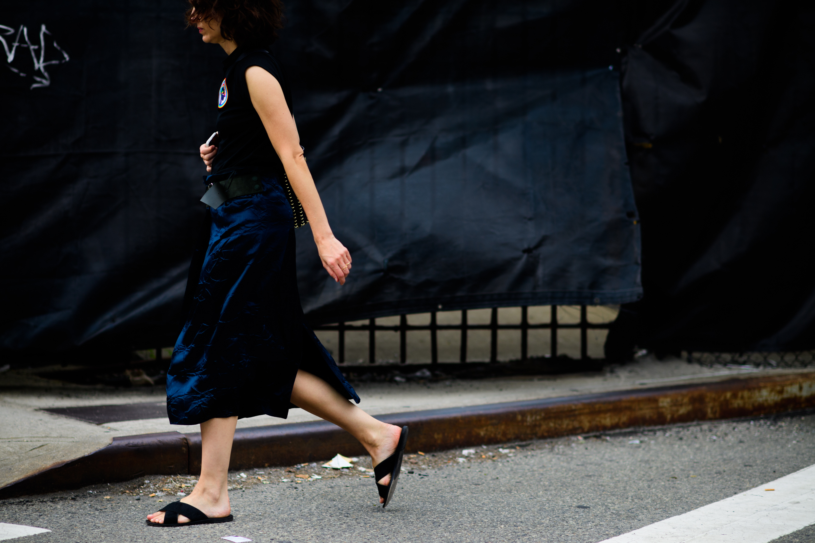 Fashion Journalist wearing blue skirt