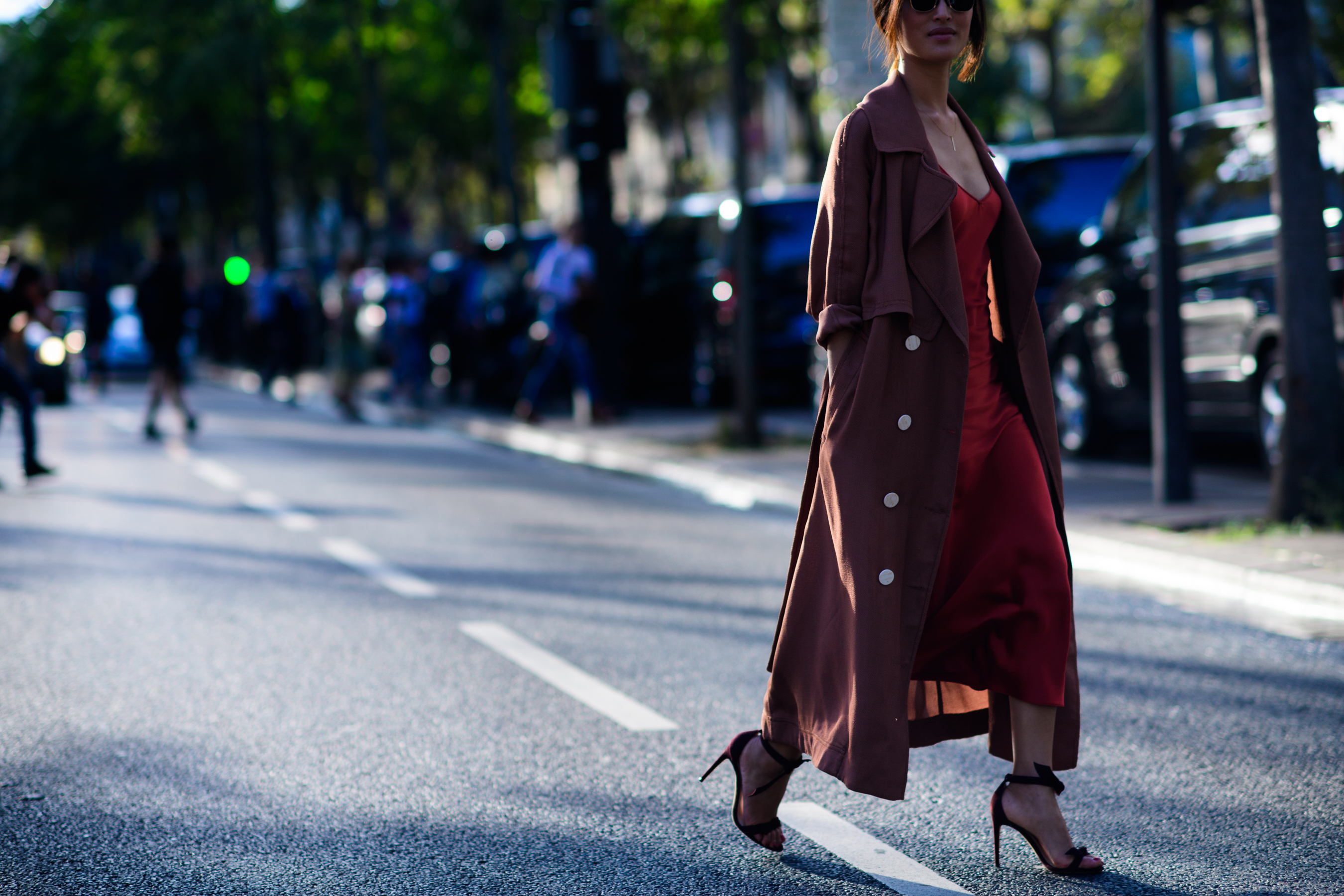 Blogger wearing red slip dress
