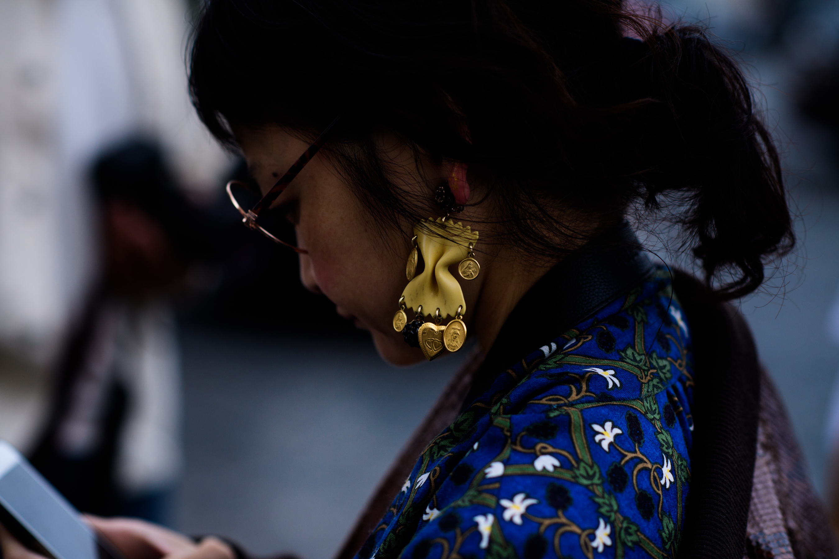Woman with pasta shaped earring