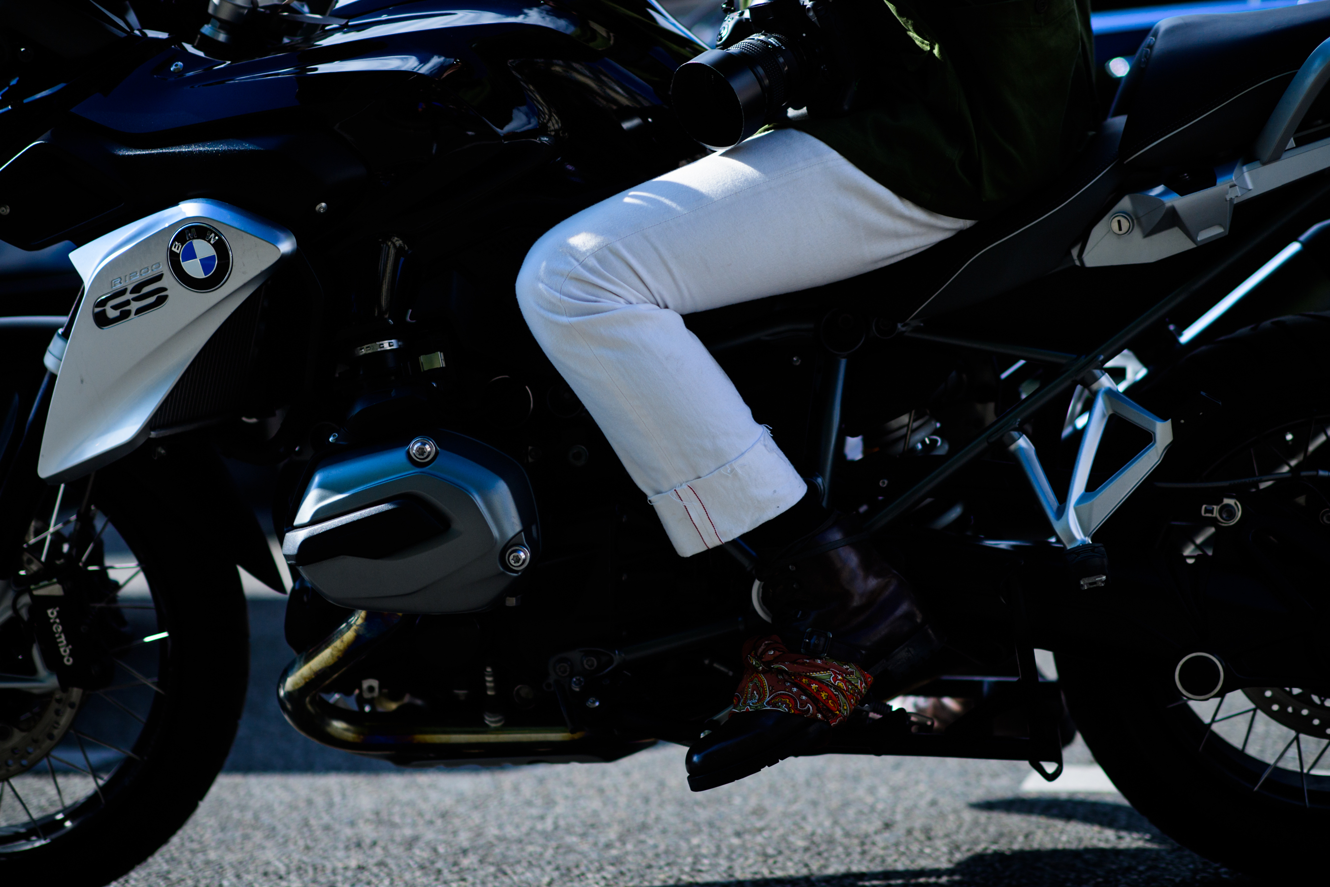 American photographer riding a BMW