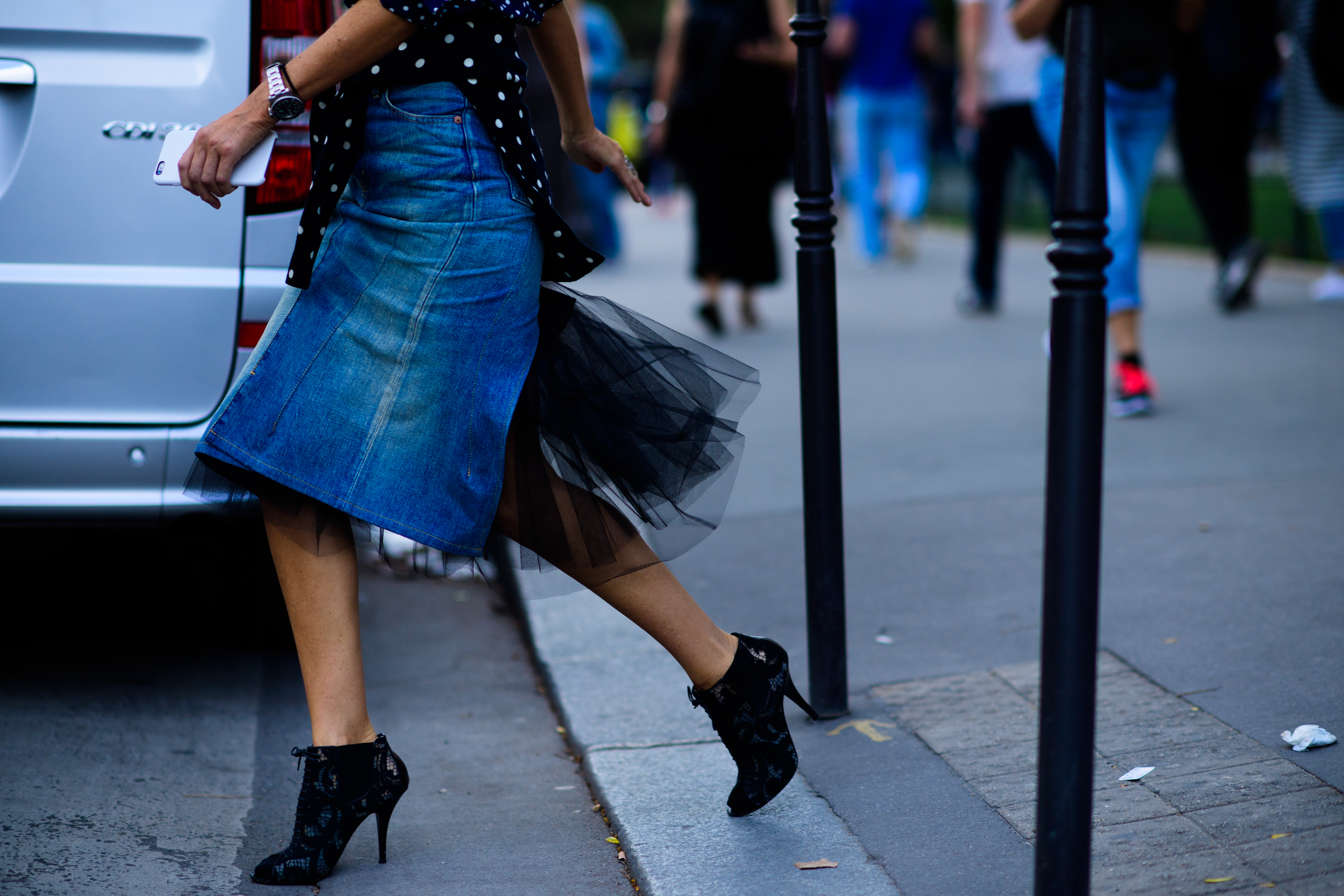 Net-a-Porter buyer wearing tutu denim skirt