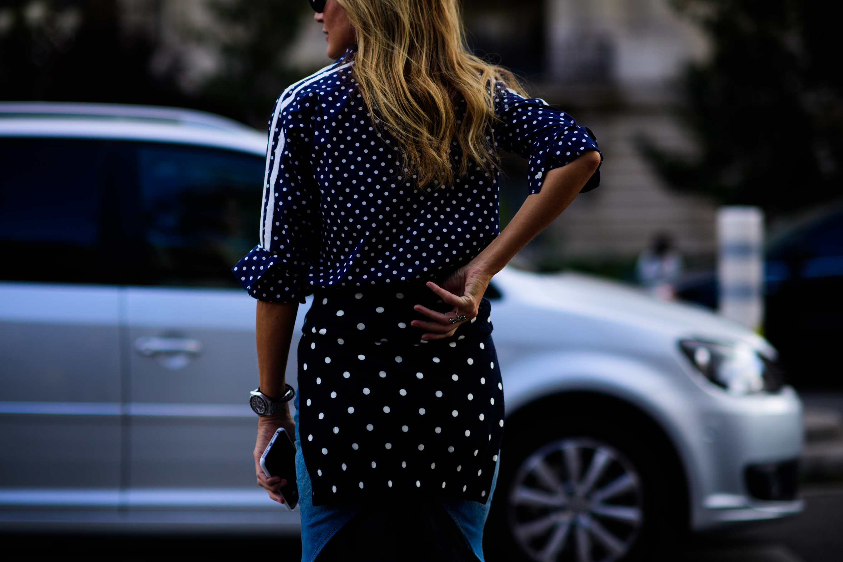 Net-a-Porter buyer wearing polka dot