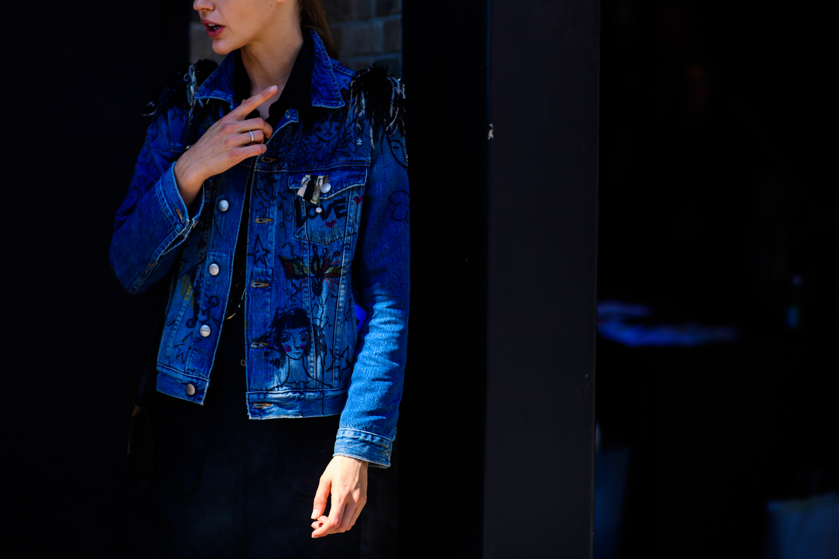 Russian model wearing denim jacket