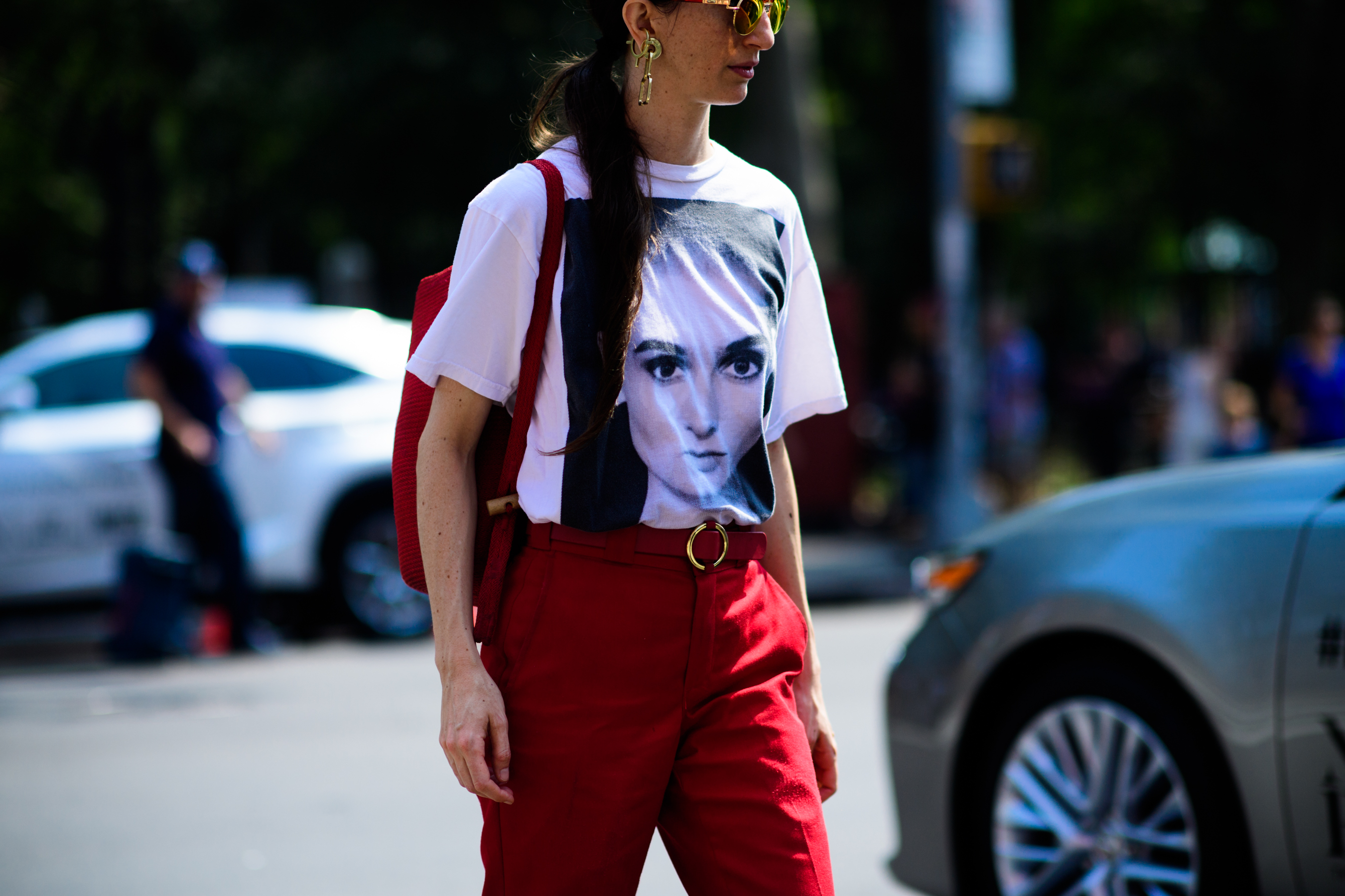 Woman wearing t-shirt with portrait