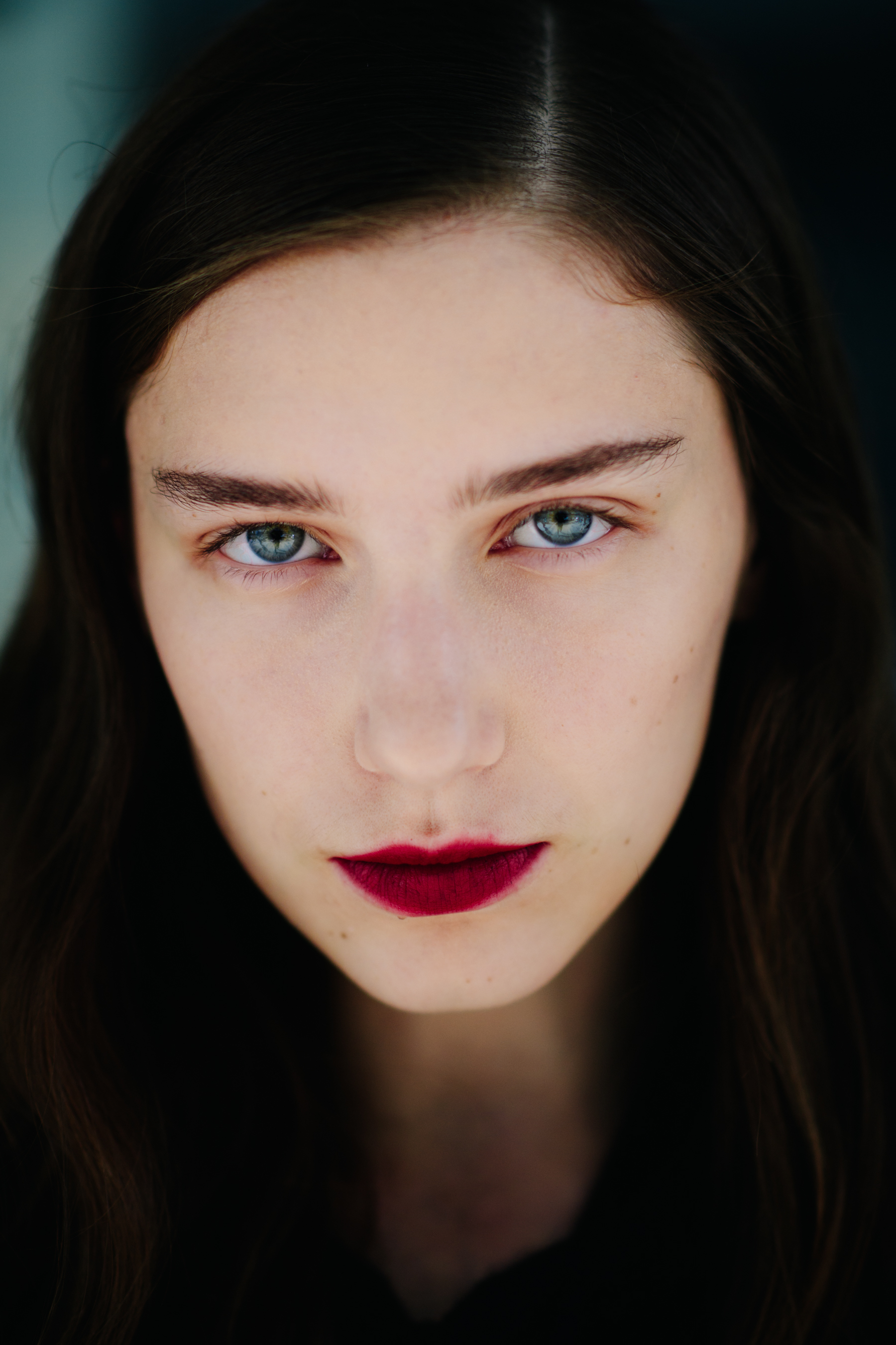 Portrait of Russian model with red lipstick