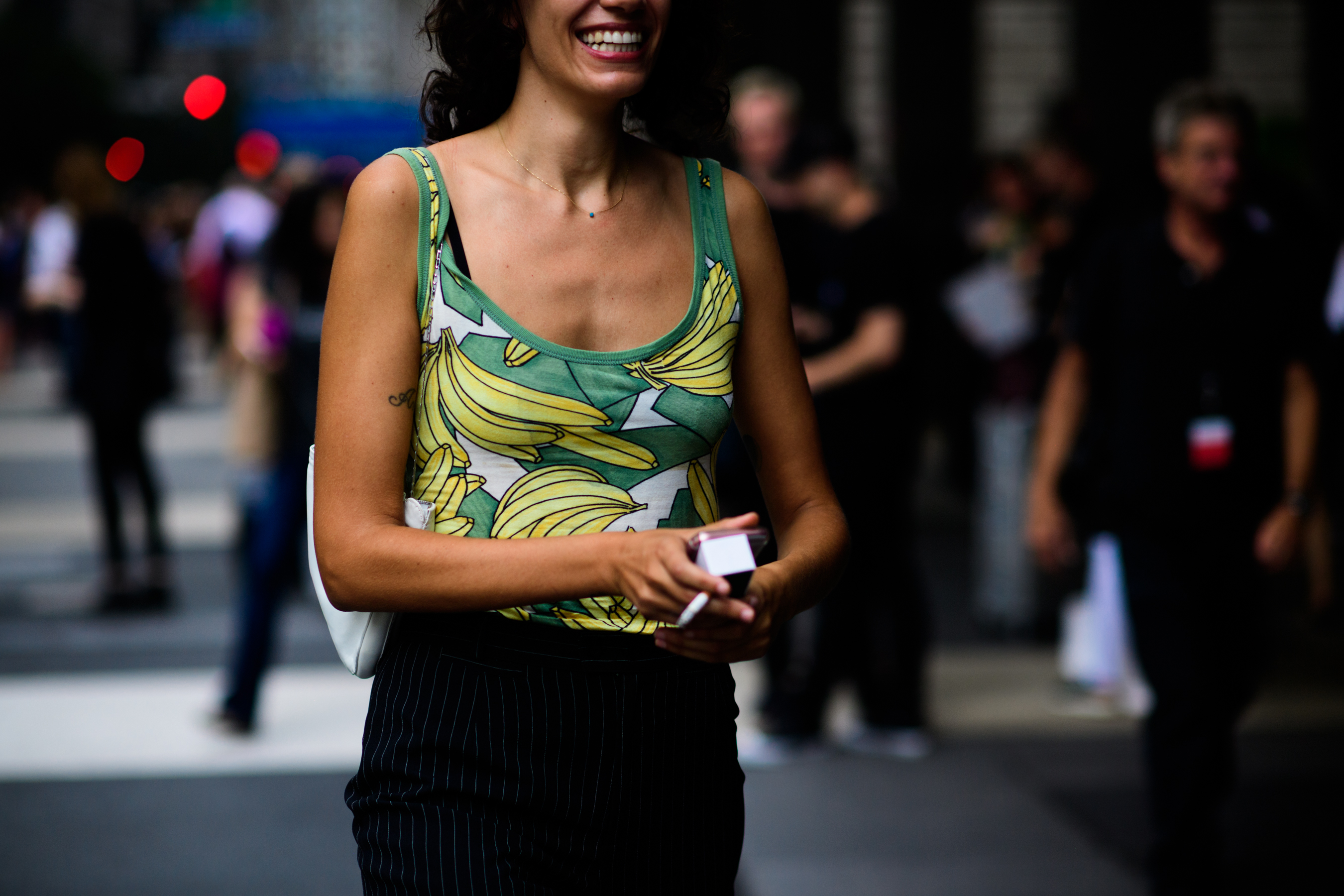 Woman wearing bananas tank top