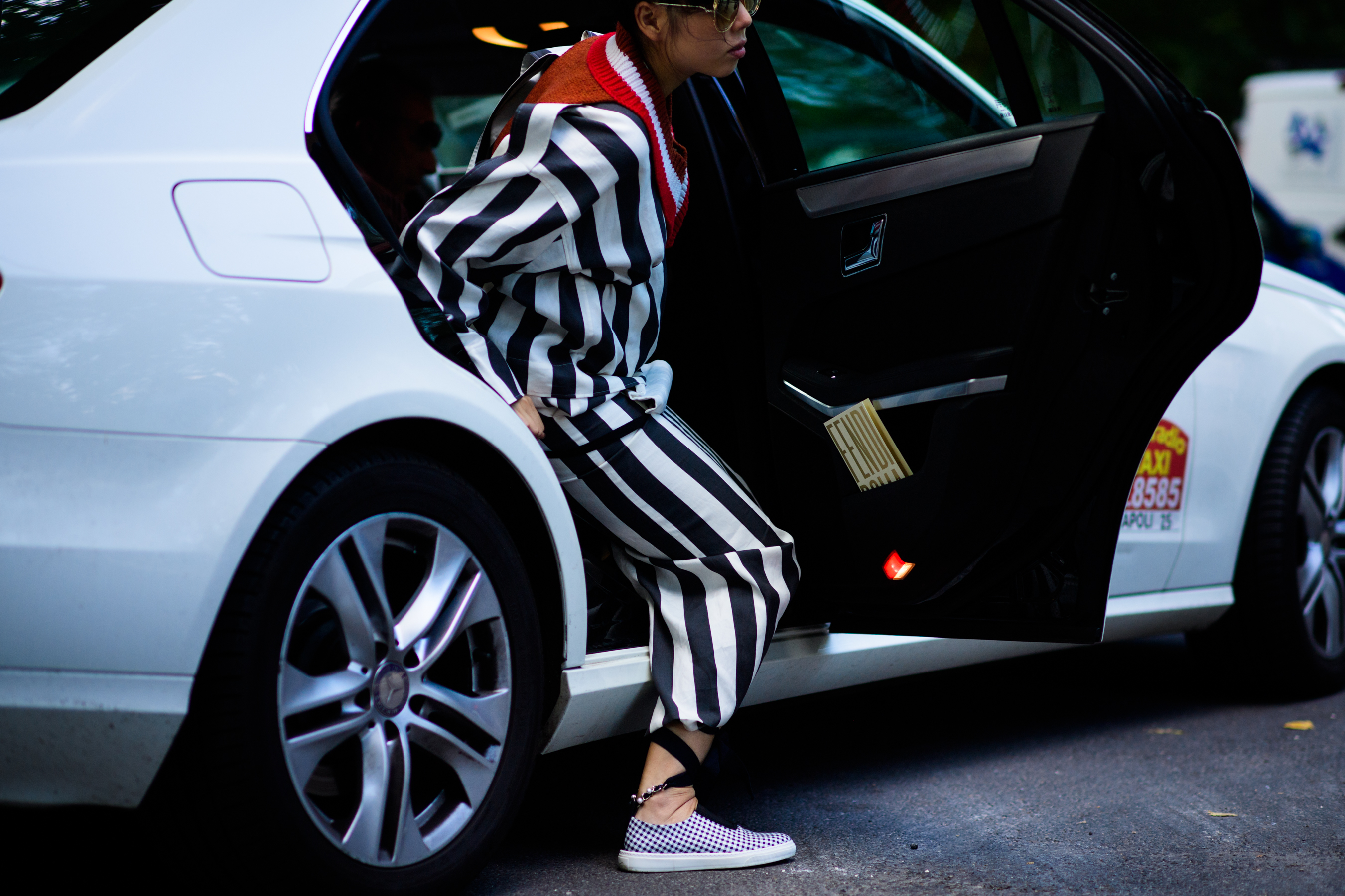 British fashion blogger wearing stripes
