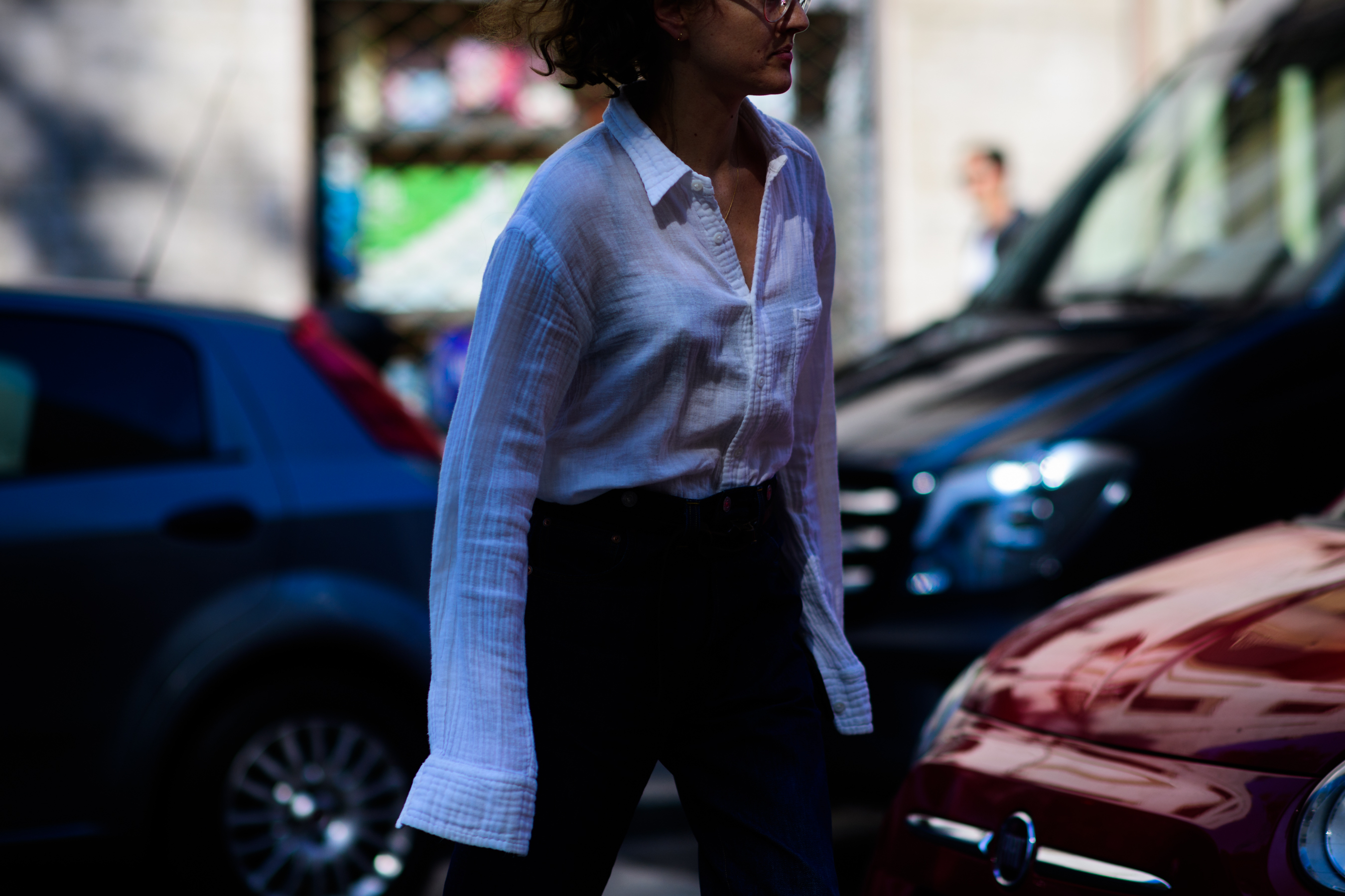Woman wearing oversized shirt