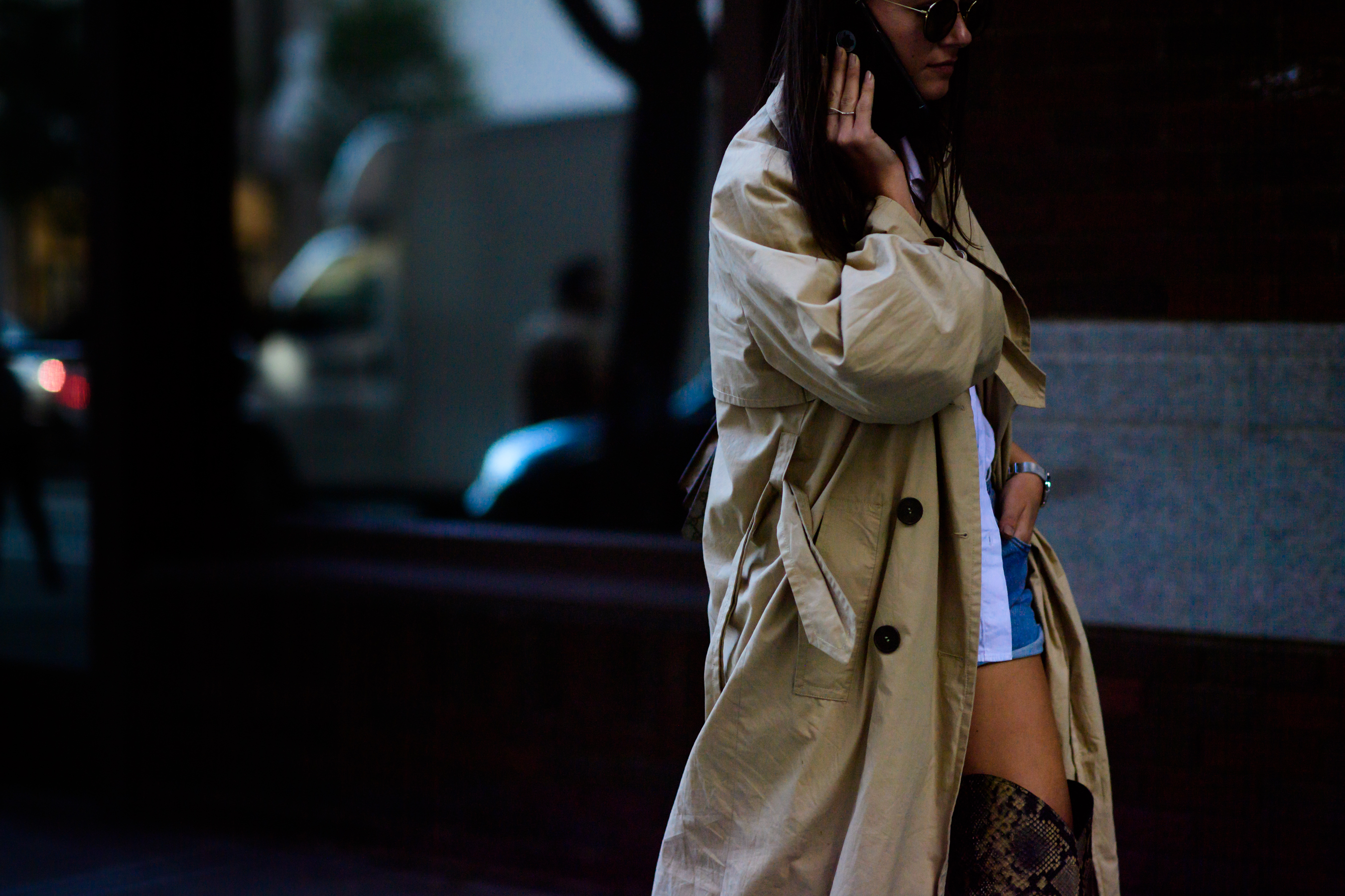 Woman wearing beige trench coat