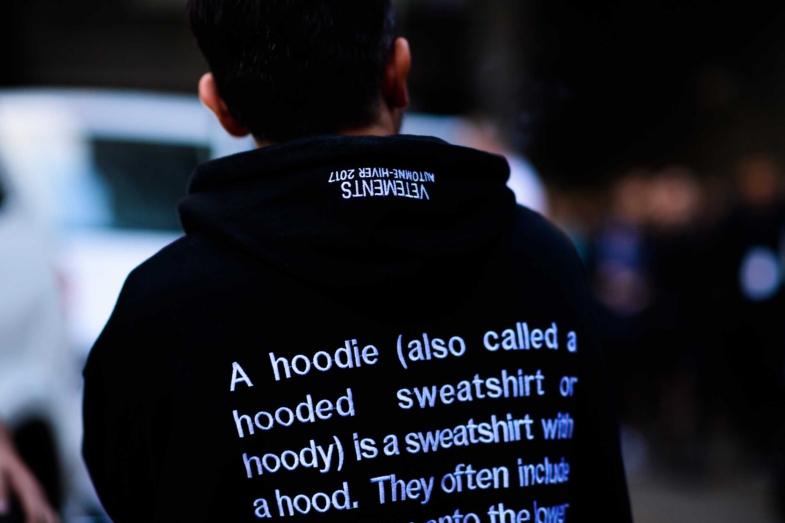 Man wearing Vetements hoodie