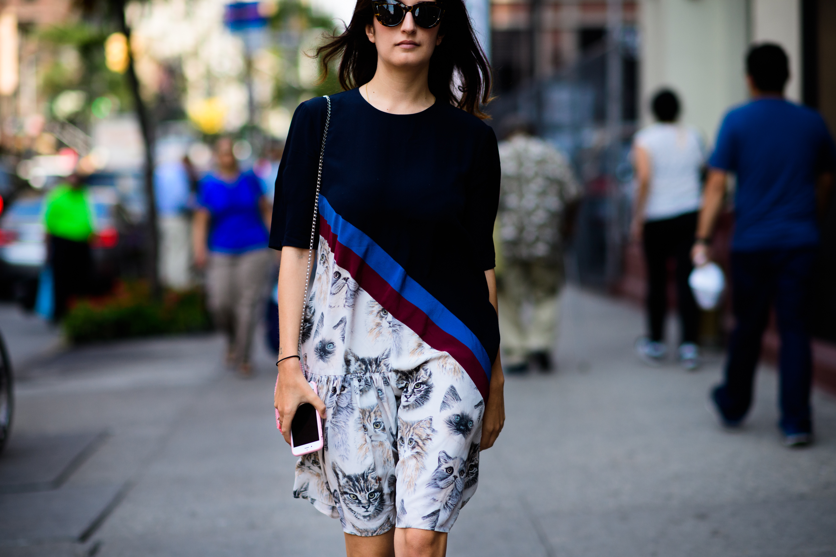 Woman wearing Stella McCartney cat dress