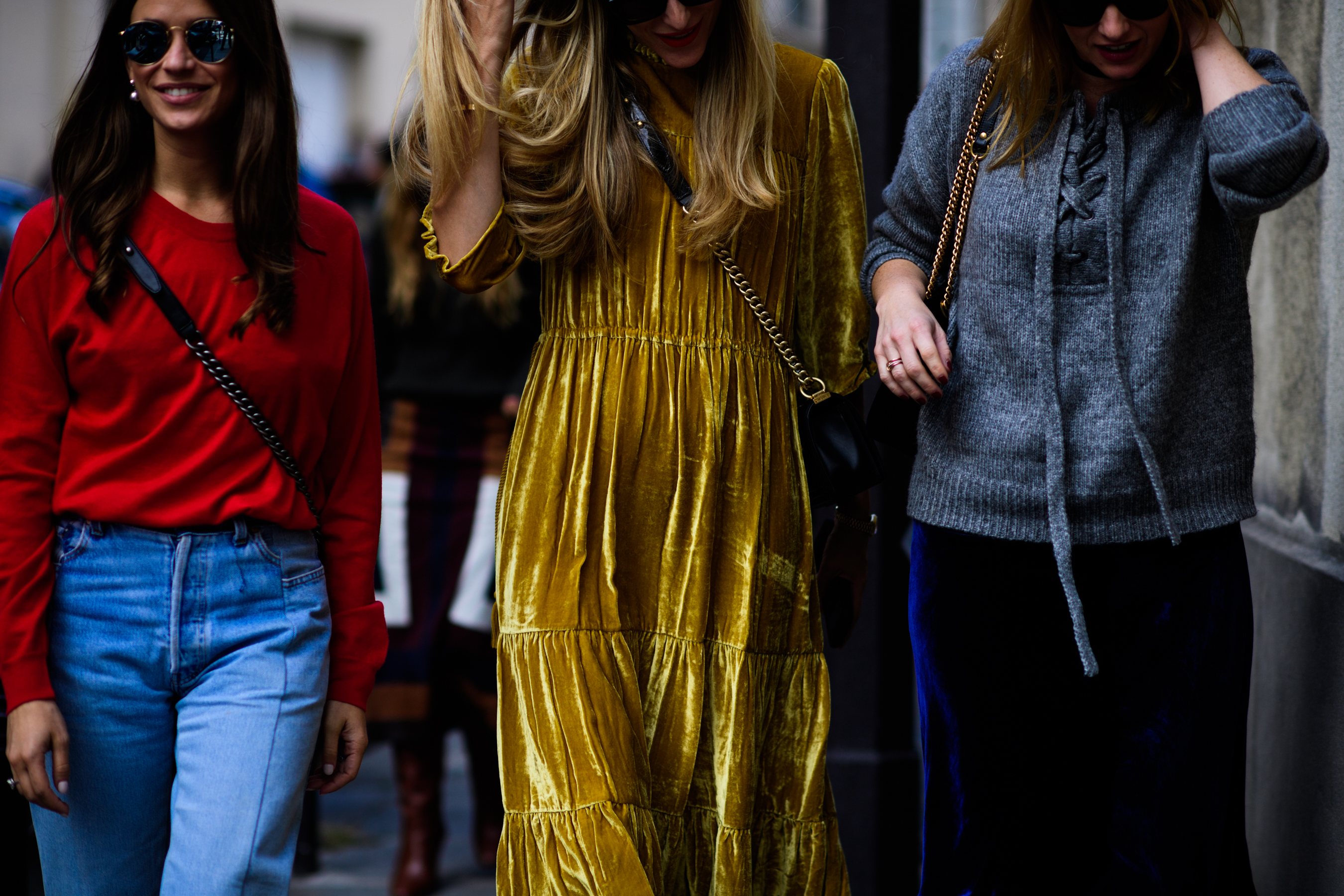 Closeup of women with hands in hair